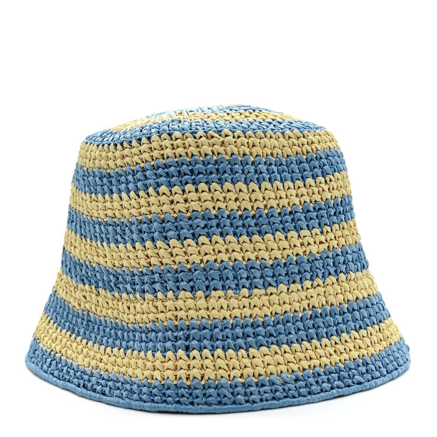 Raffia Striped Logo Embroidered Womens Bucket Hat M Naturale Cielo