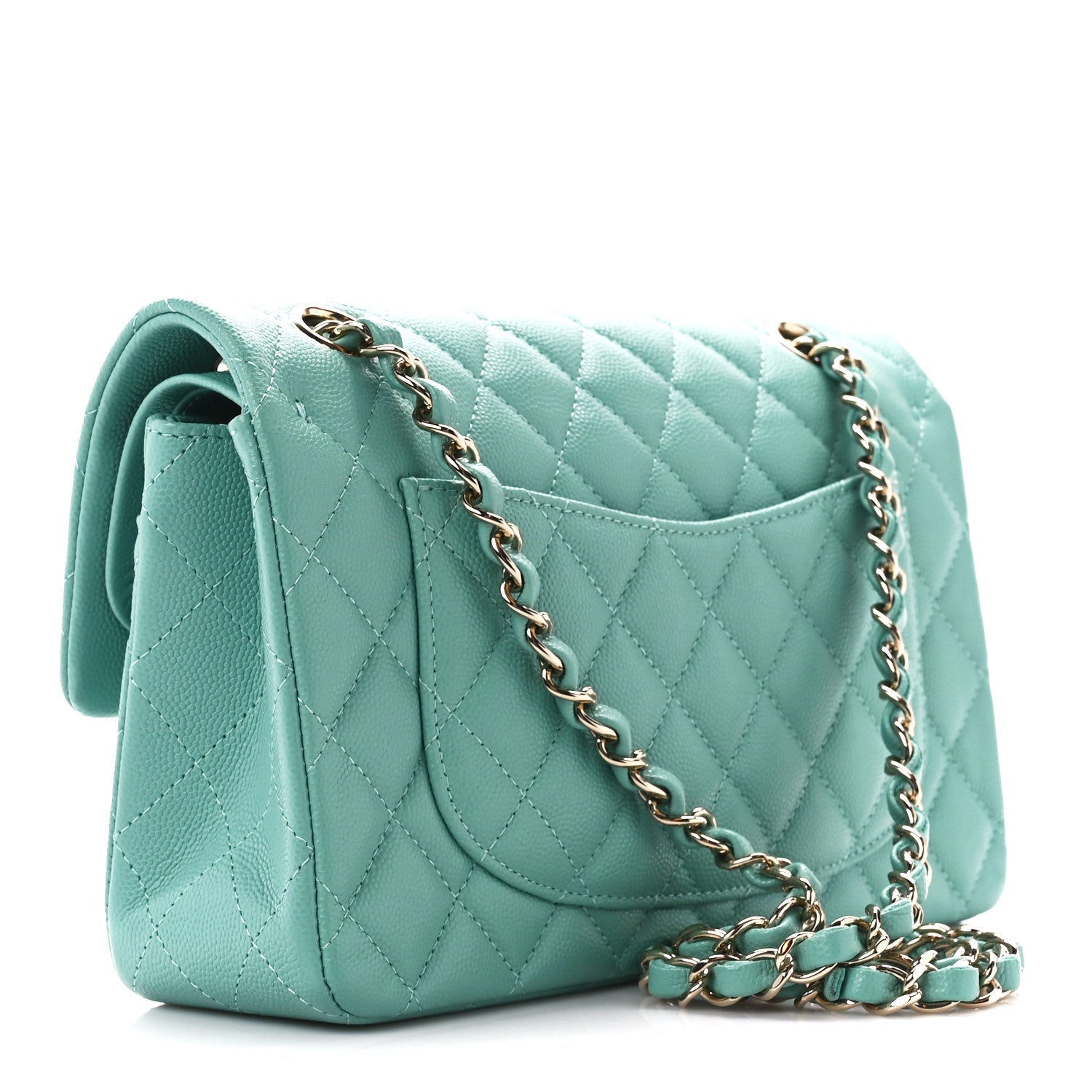 Caviar Quilted Small Double Flap Light Green