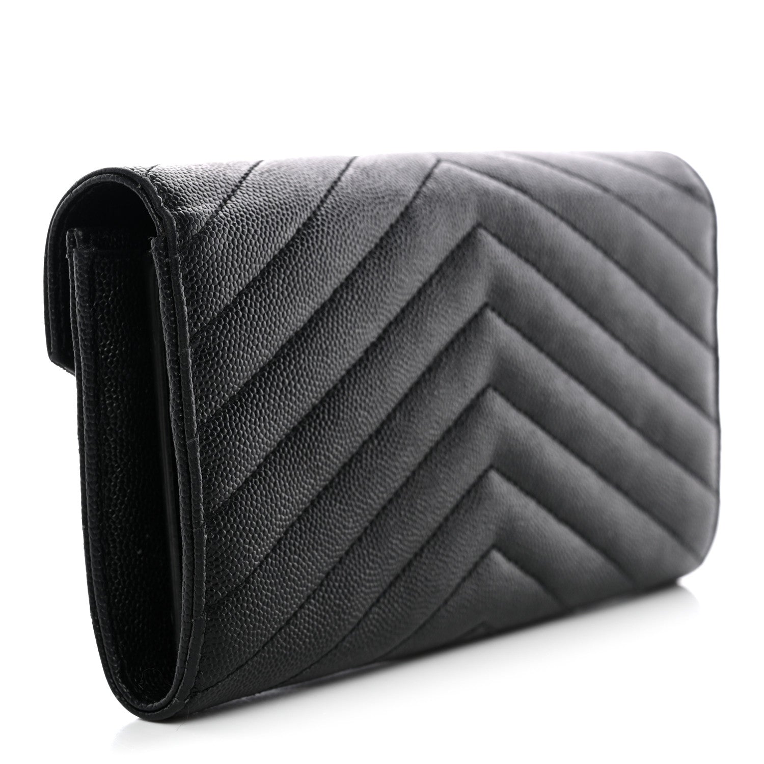Grain De Poudre Matelasse Chevron Monogram Flap Wallet Black