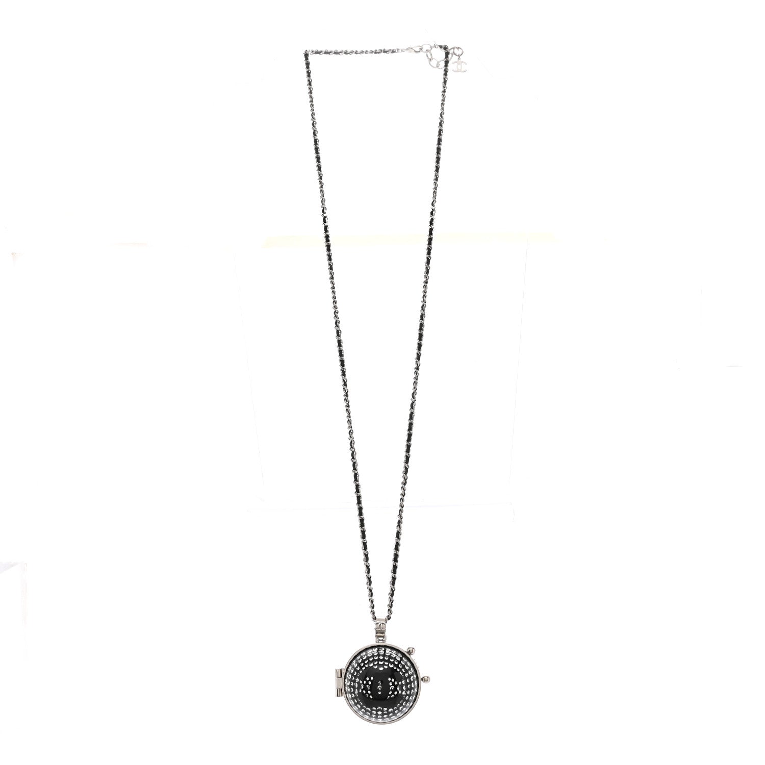 Resin Crystal Lambskin Ball Mirror Necklace Black Silver