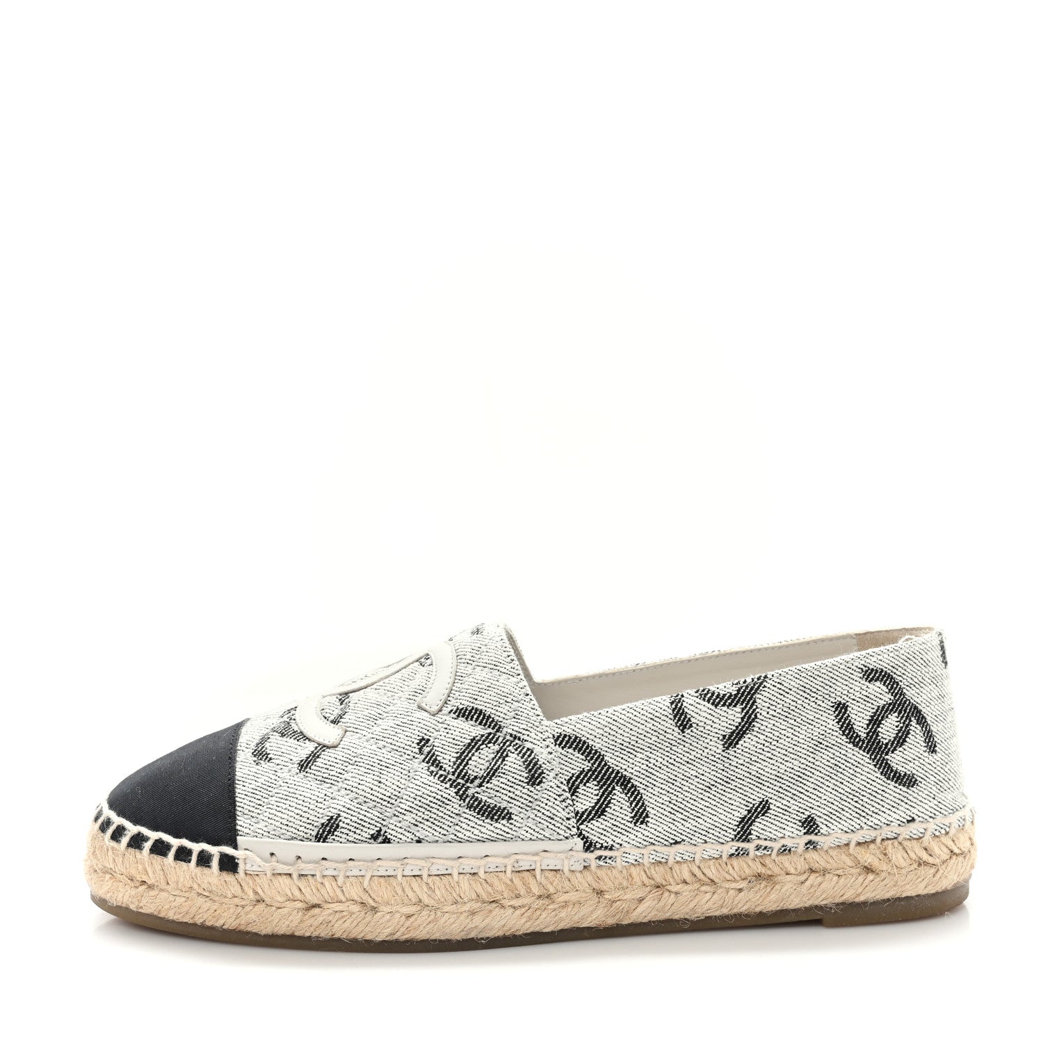 Cotton Jacquard Grosgrain CC Print Espadrilles 40 Grey Black