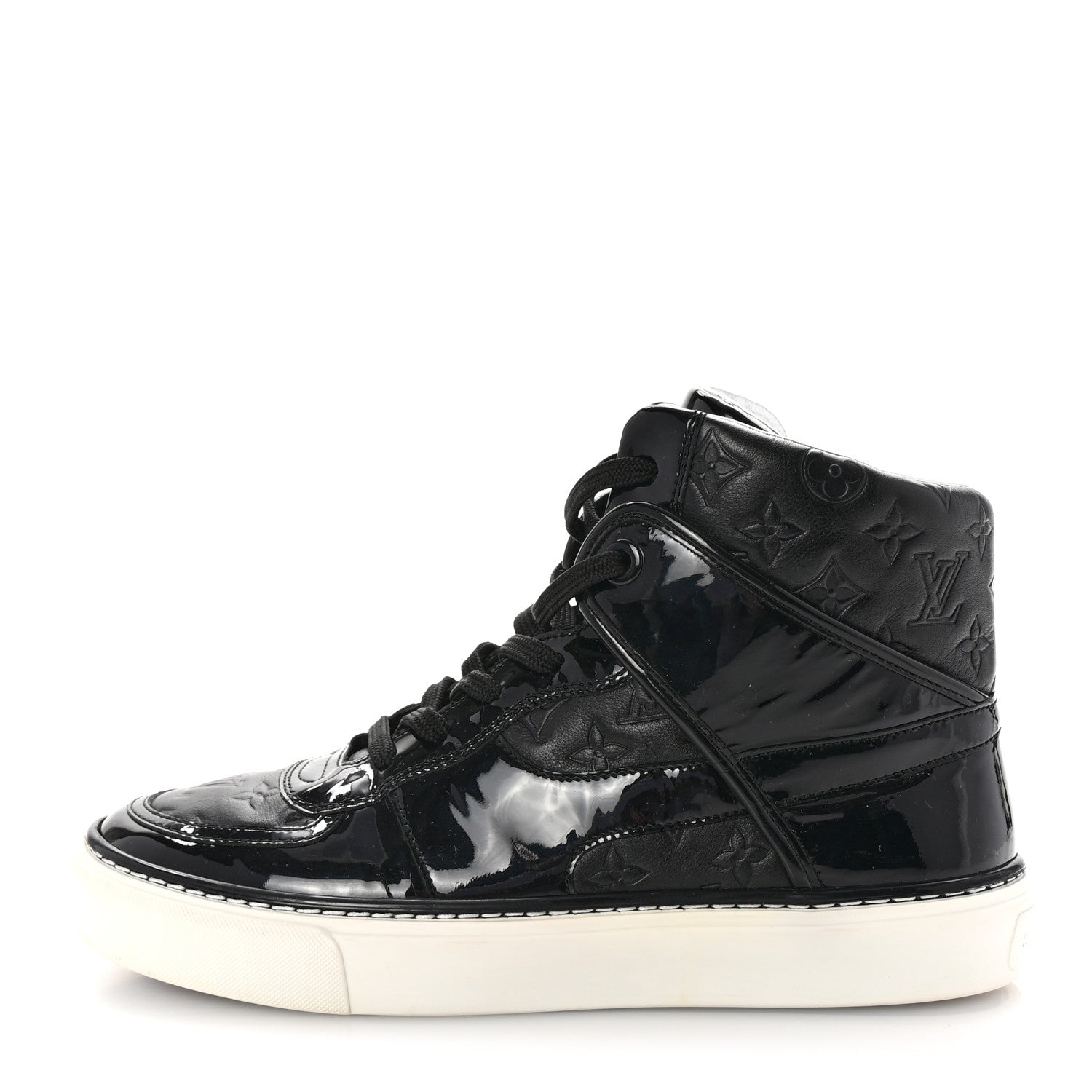 Patent Calfskin Monogram High Top Sneakers 36 Black
