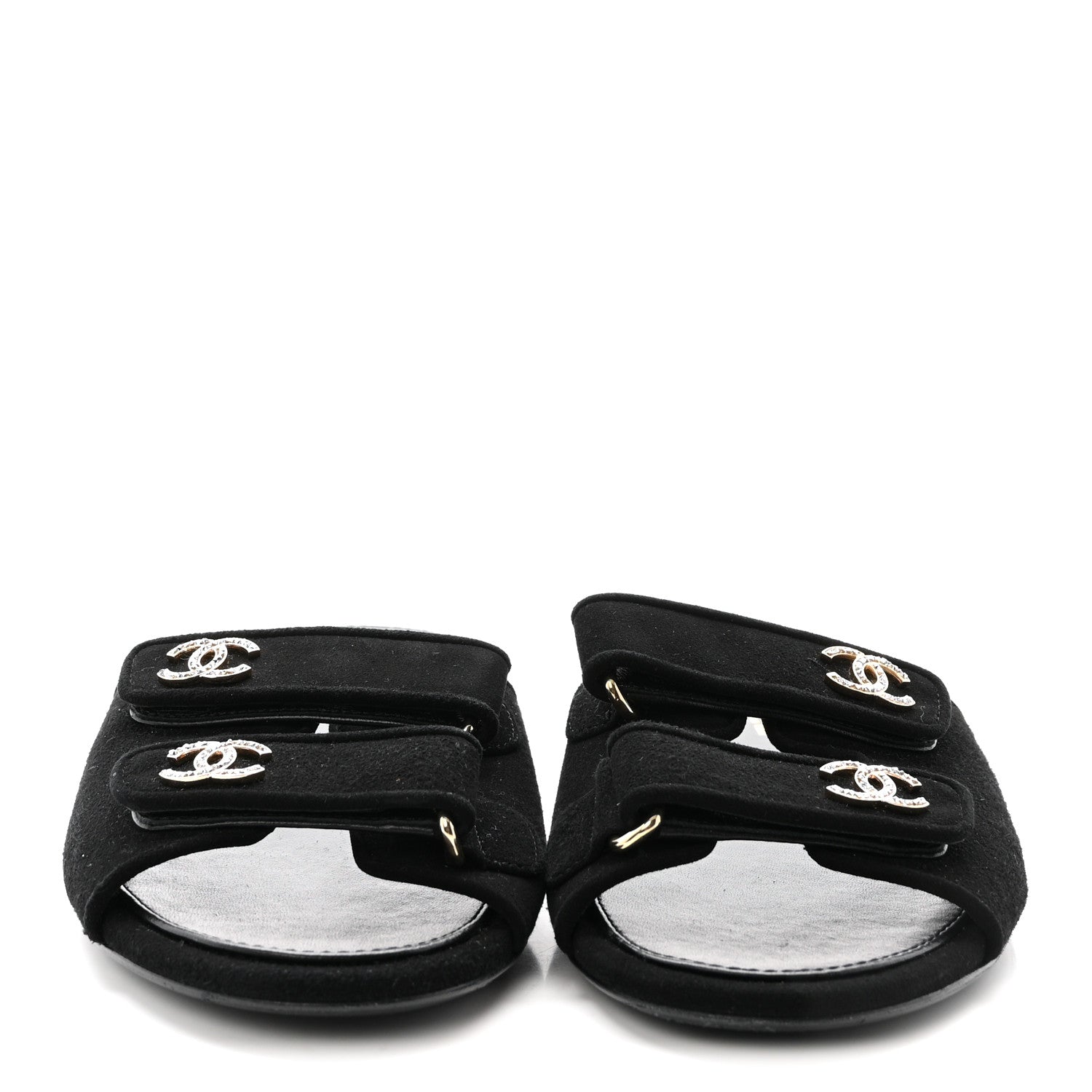 Suede Kidskin Velcro Mules 38.5 Black