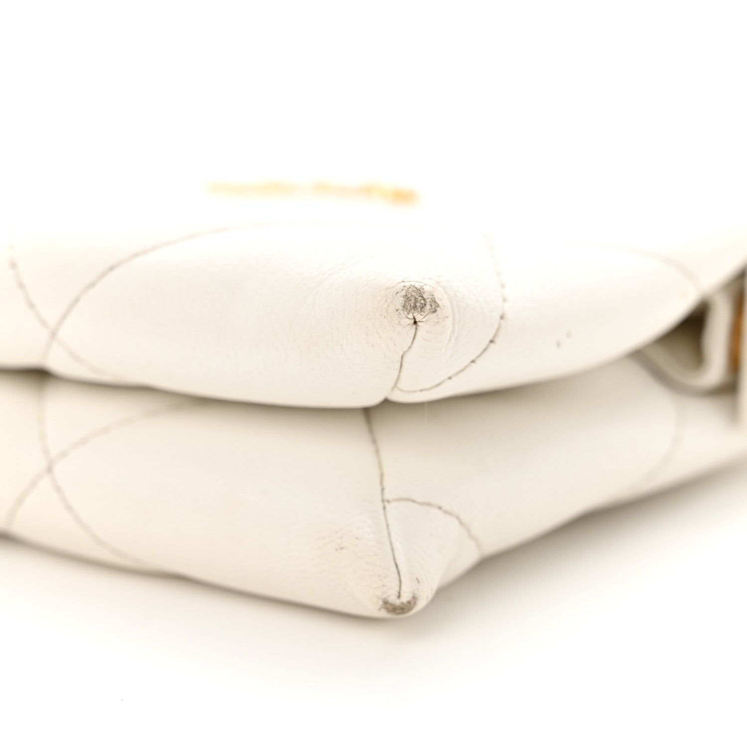 Shiny Goatskin Quilted Chanel 19 Small Pouch With Handle White