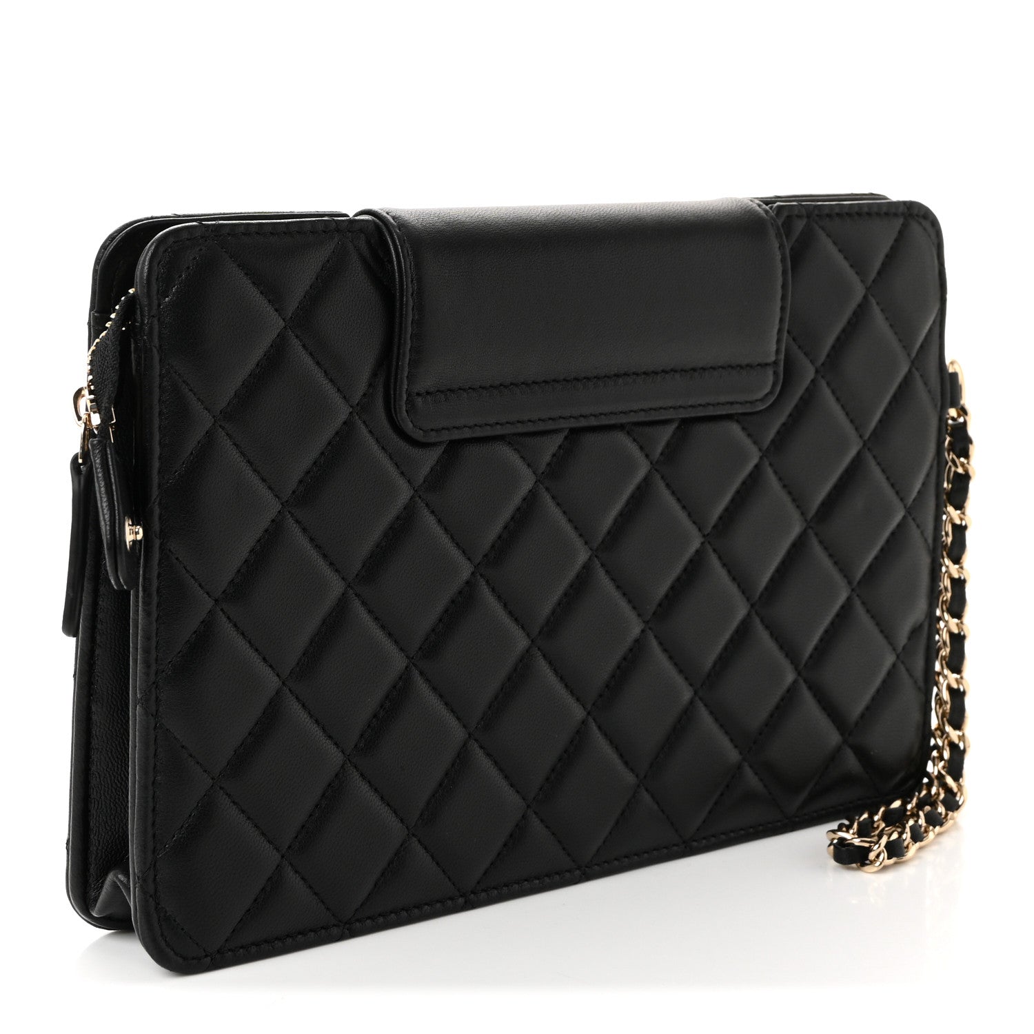 Lambskin Quilted CC Pouch Wristlet Black