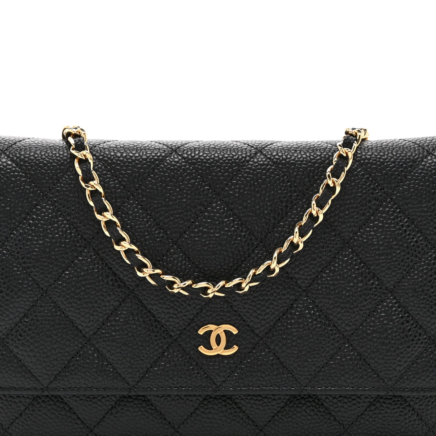 Caviar Quilted Wallet on Chain WOC Black