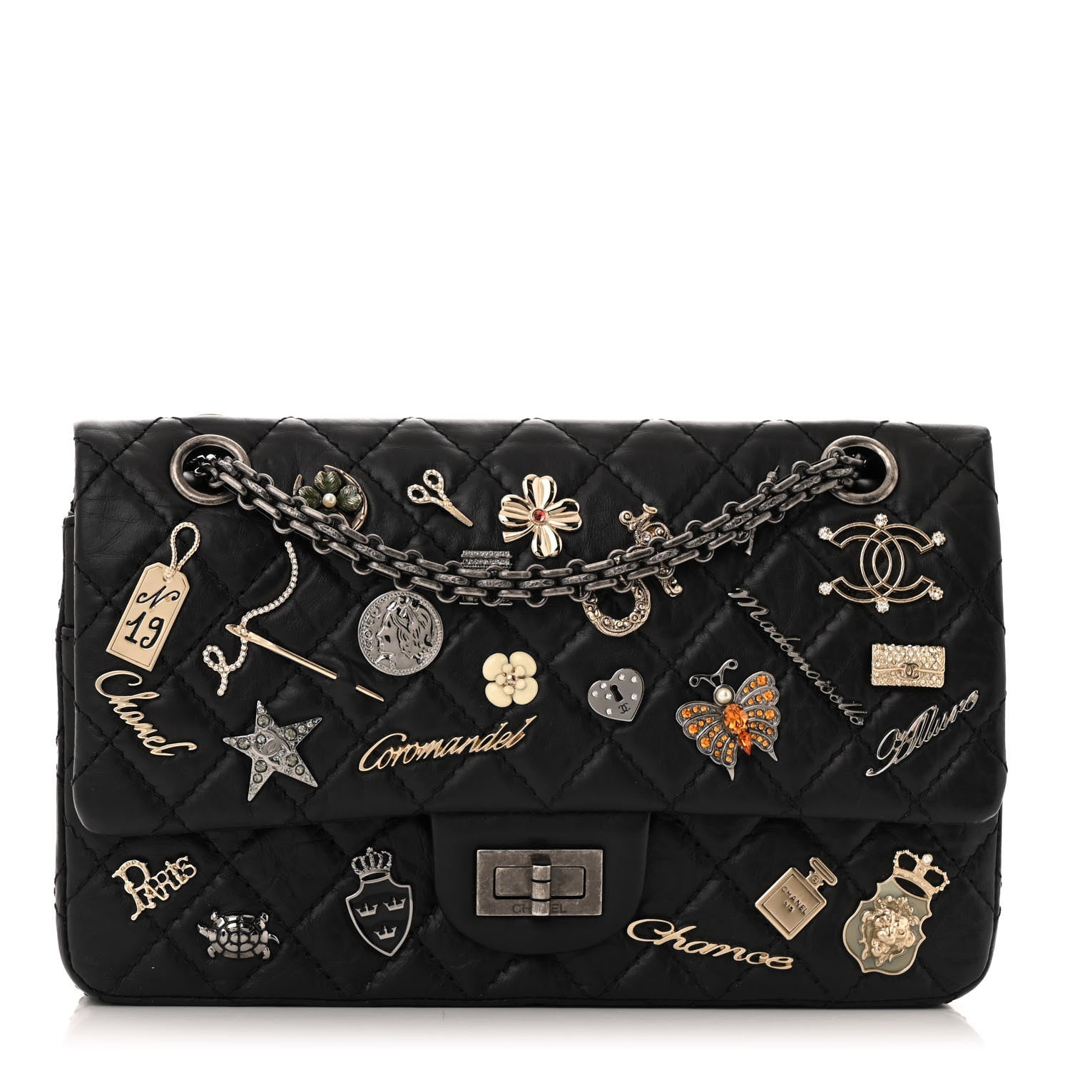 Aged Calfskin Lucky Charms 2.55 Reissue 225 Flap Black