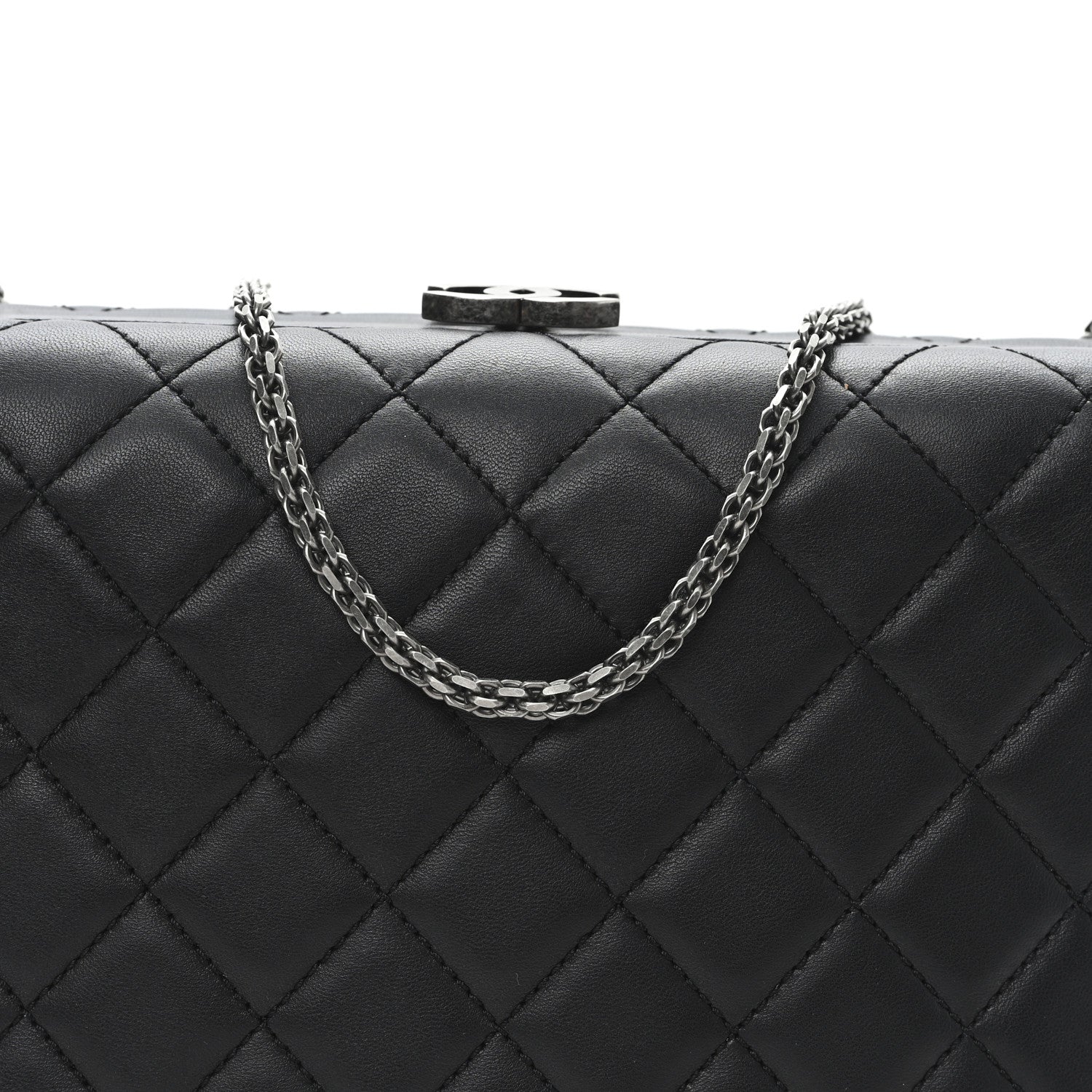 Lambskin Quilted Kisslock Minaudiere Black
