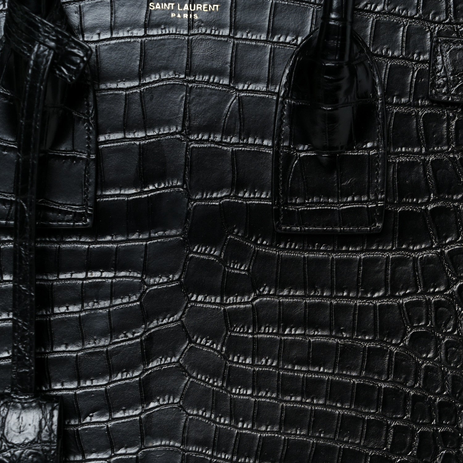 Calfskin Crocodile Embossed Small Sac de Jour Black