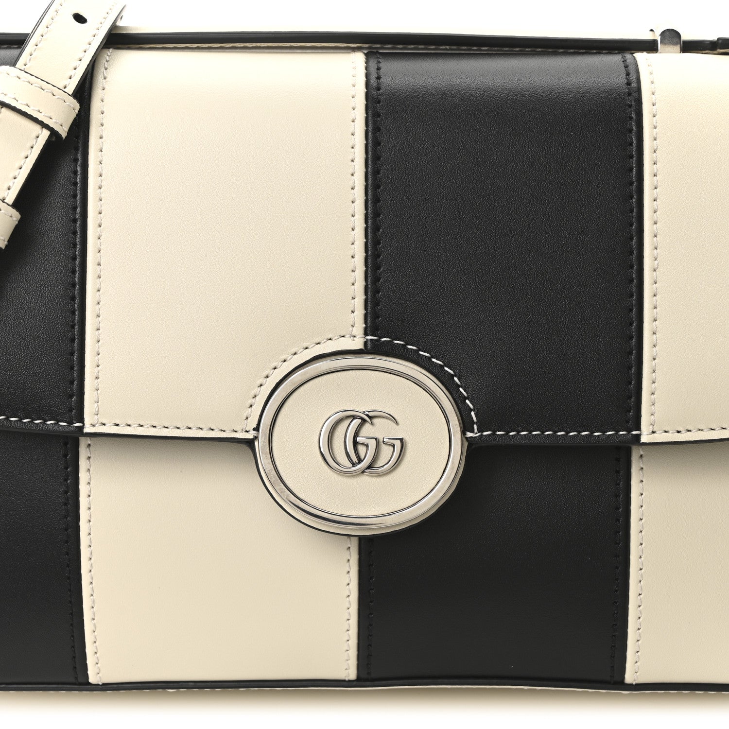 Senna Calfskin Lines Petite GG Top Handle Shoulder Bag Black Mystic White