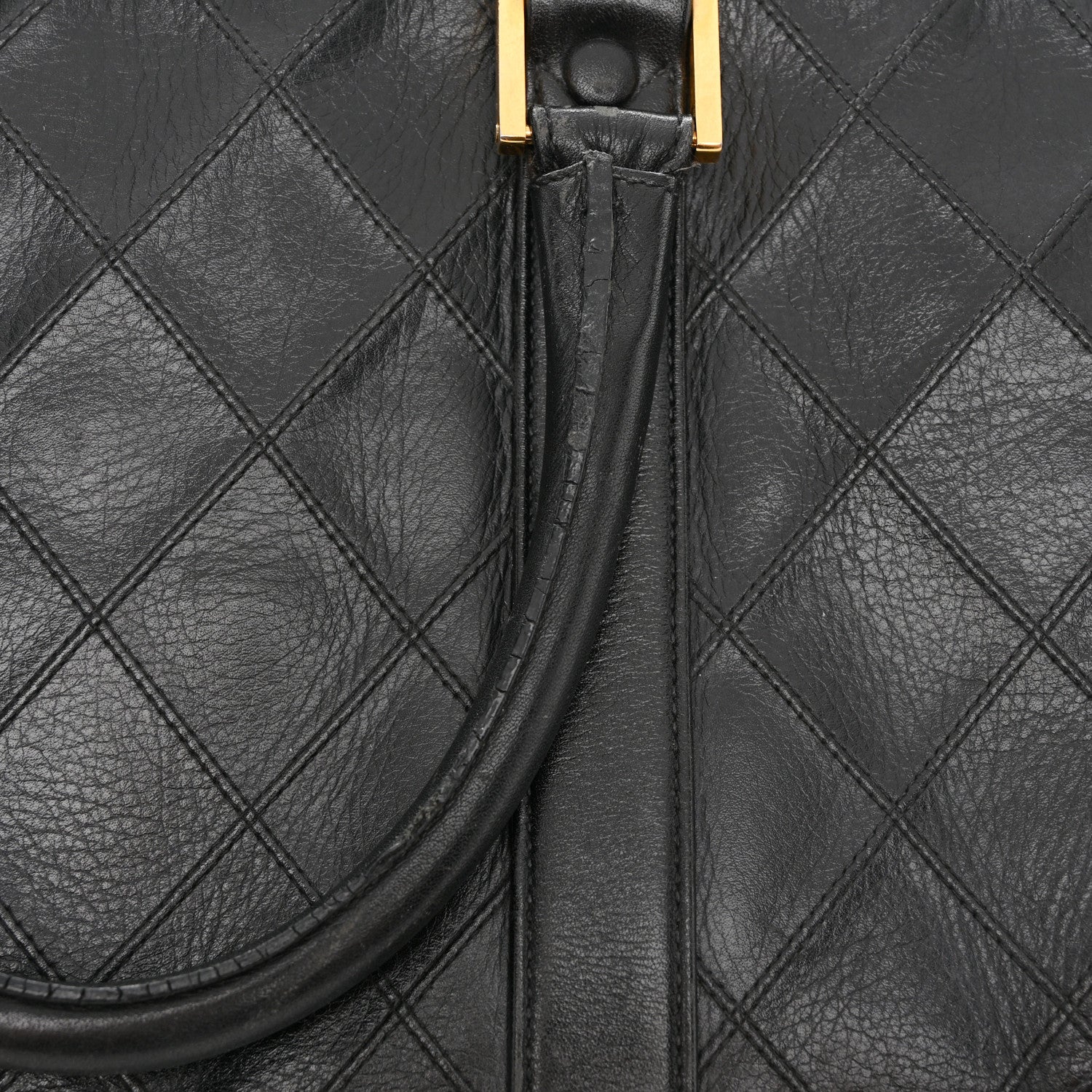 Calfskin Stitched Duffle Travel Bag Black