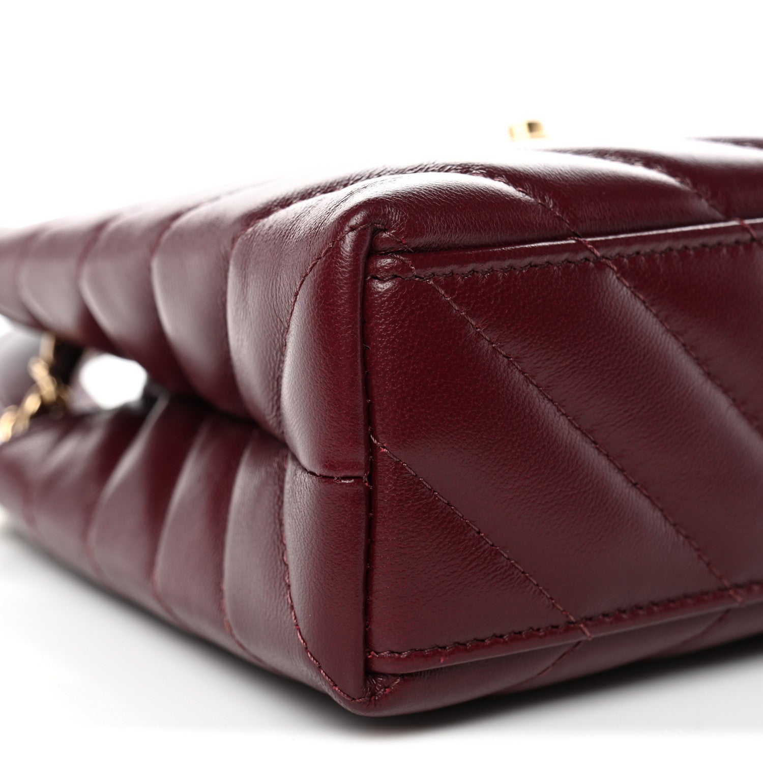 Shiny Lambskin Chevron Quilted Nano Kelly Shopper Dark Burgundy