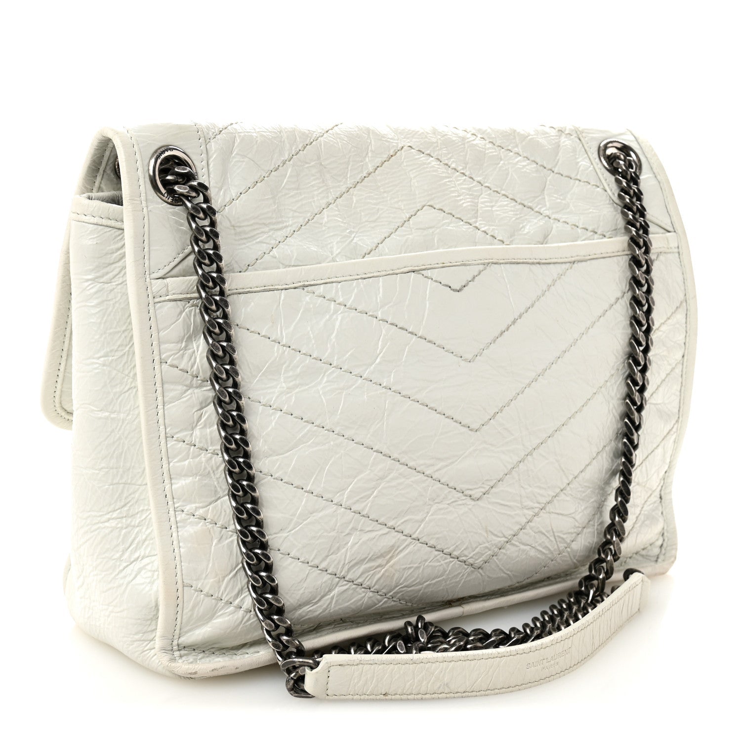 Crinkled Calfskin Matelasse Monogram Medium Niki Chain Satchel Dirty White