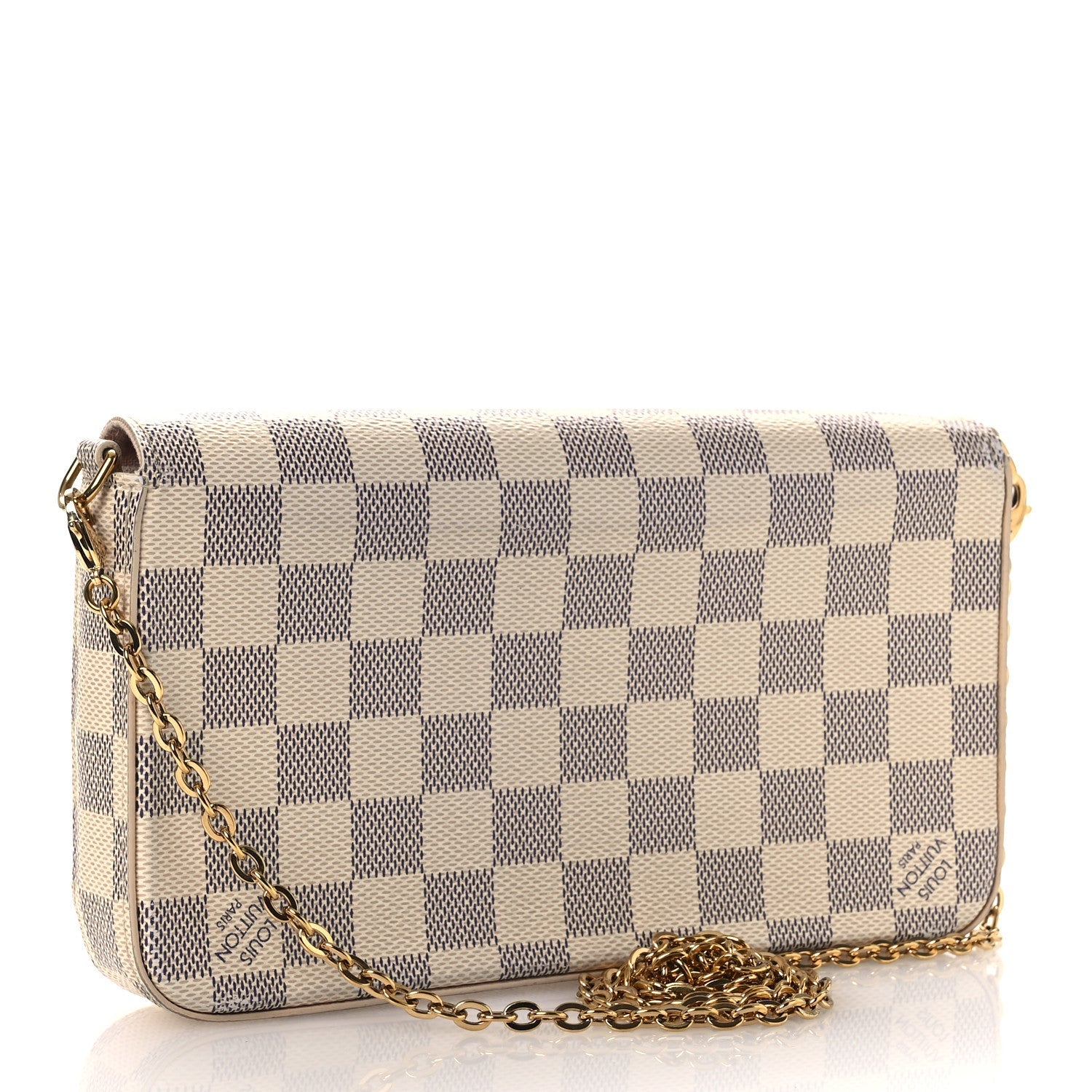 Damier Azur Pochette Felicie Chain Wallet Rose Ballerine
