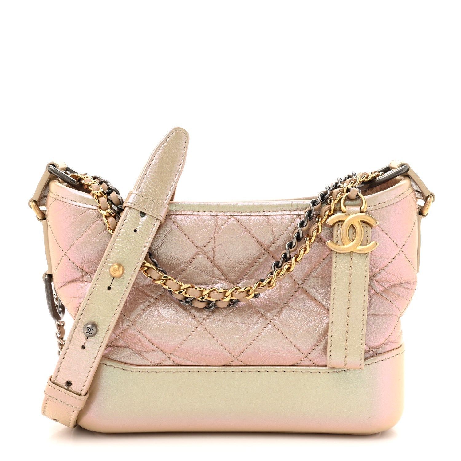 Iridescent Aged Calfskin Quilted Small Gabrielle Hobo Light Pink