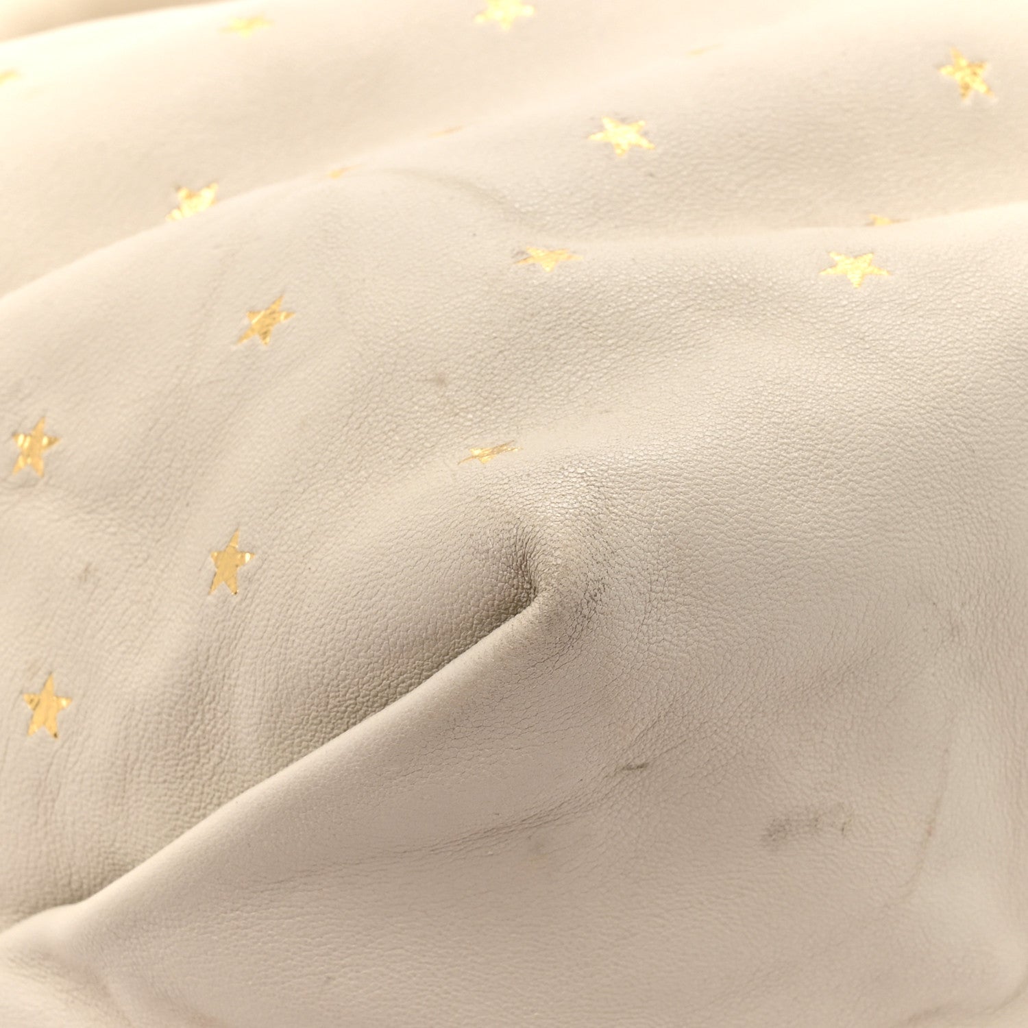 Lambskin Star Printed Teddy Drawstring Bag White
