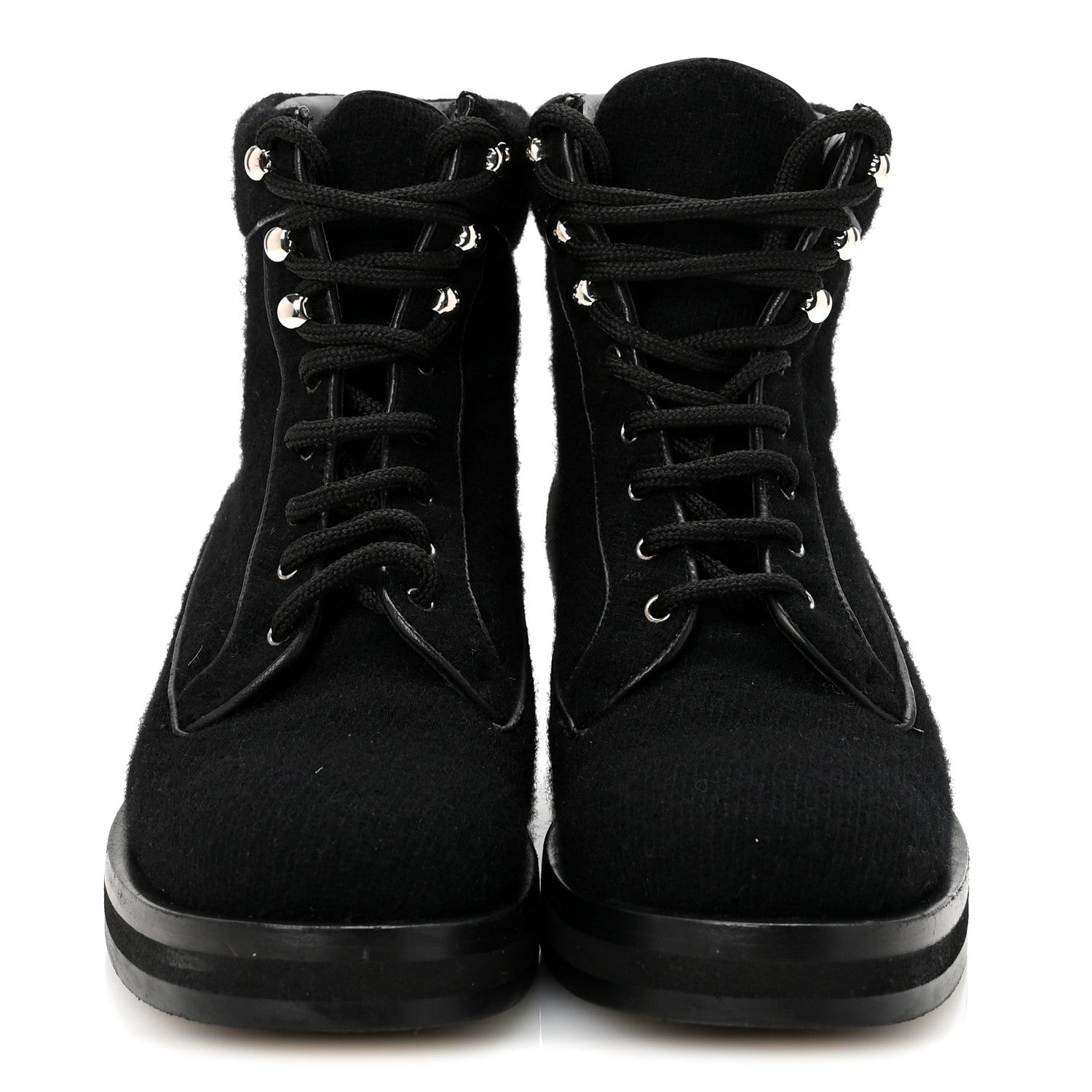 Tweed Lace Up Short Boots 37 Black