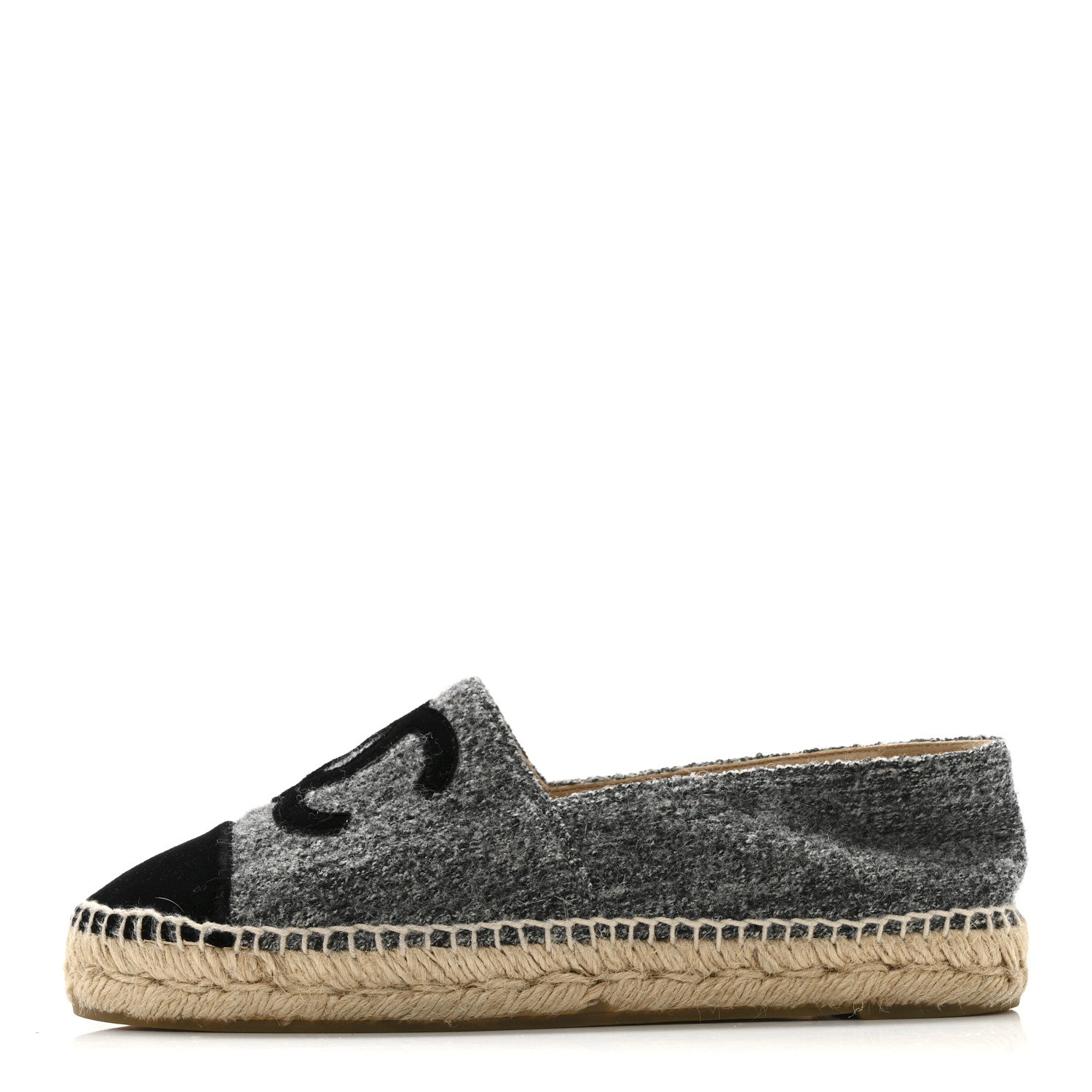 Tweed Velvet CC Espadrilles 38 Grey Black