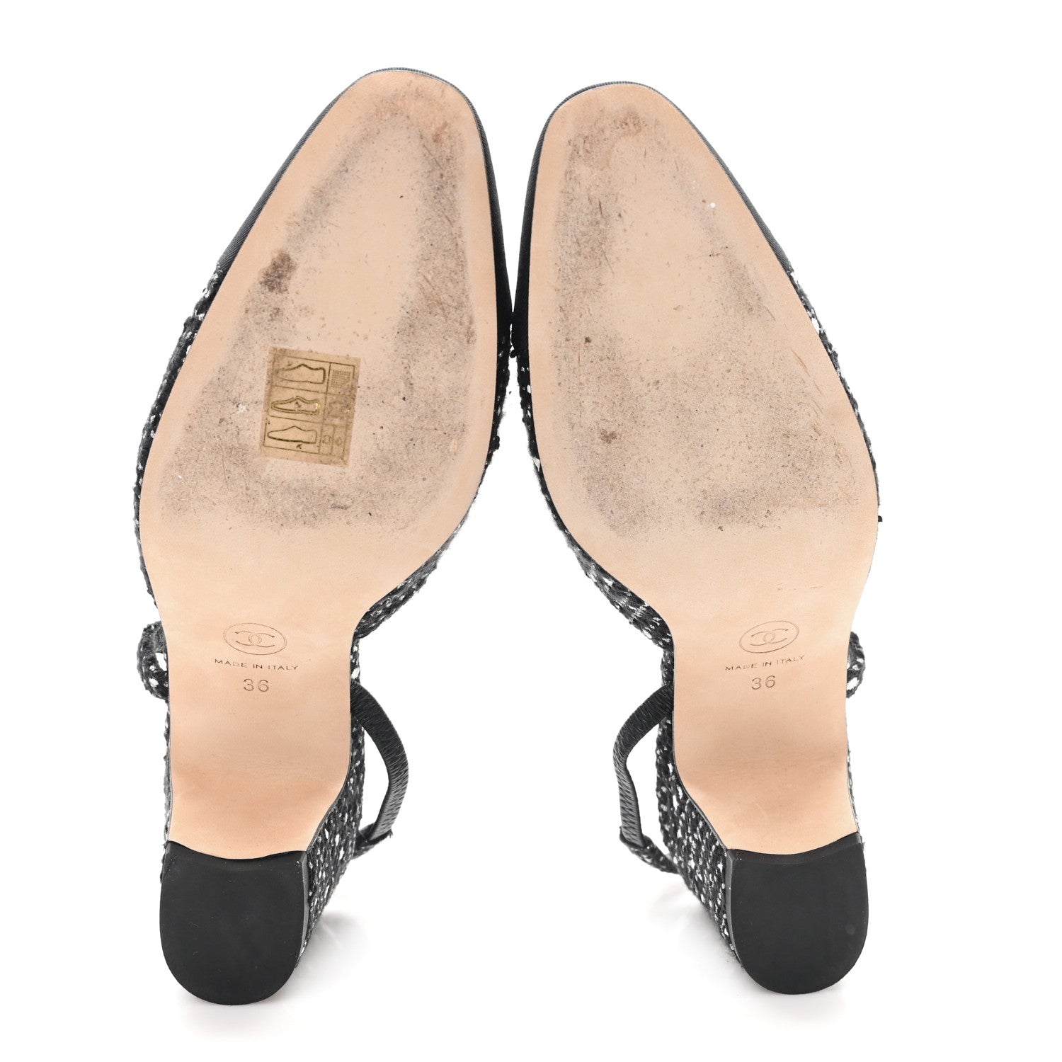 Tweed Polkadot Grosgrain Cap Toe CC Slingback Pumps 36 Black White Silver