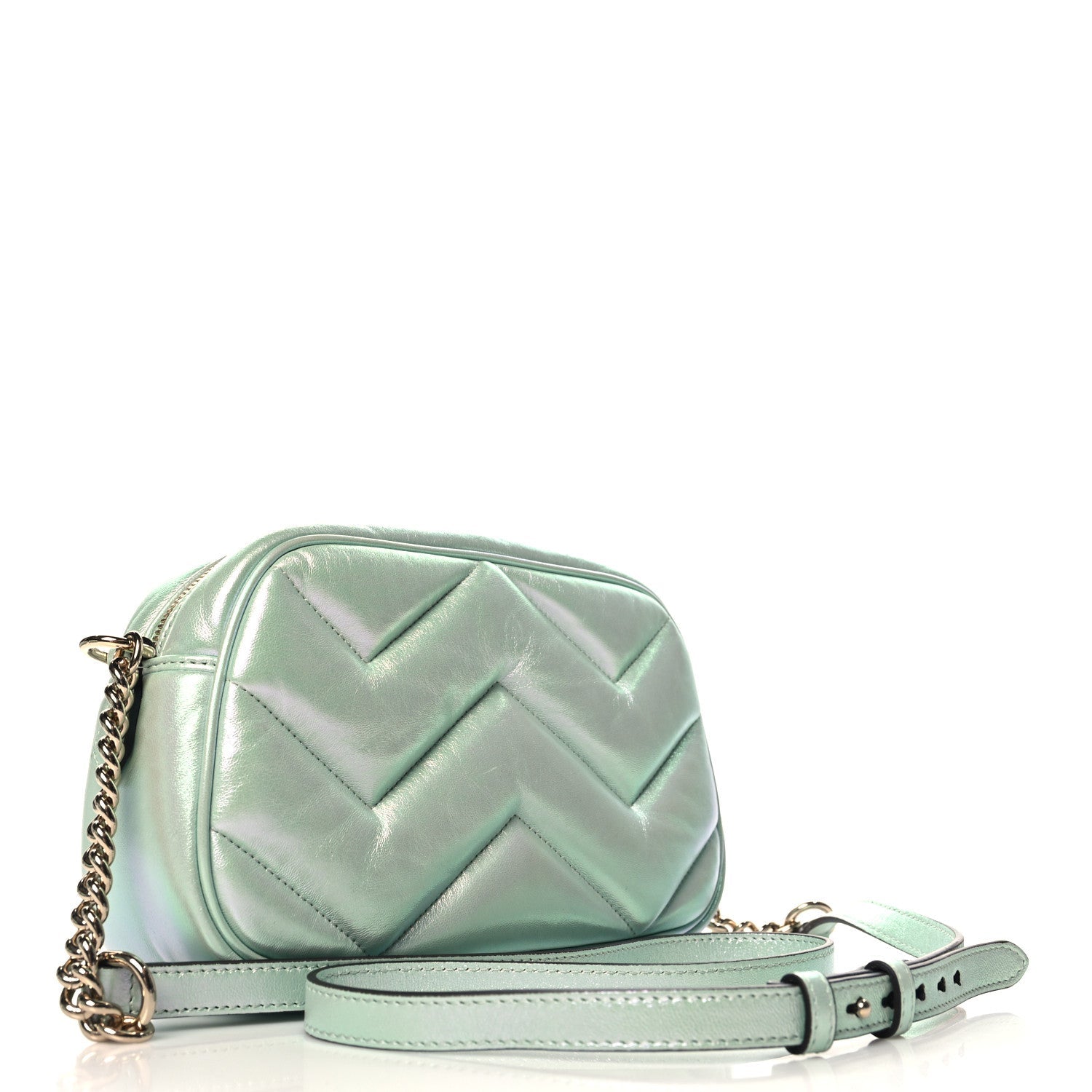 Iridescent Nappa Chevron Matelasse Small GG Marmont Chain Shoulder Bag Iridescent Salvy Green