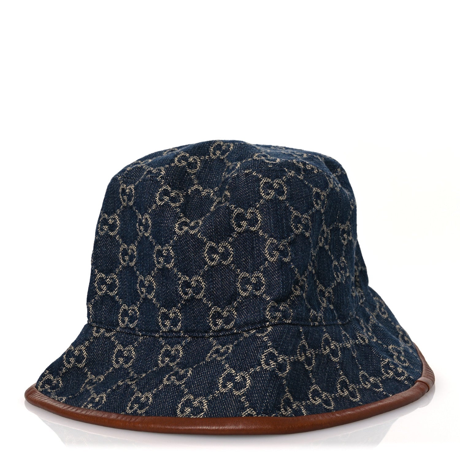 Washed Jacquard Denim Nappa GG Monogram Oscar Bucket Hat XL Denim Cuir