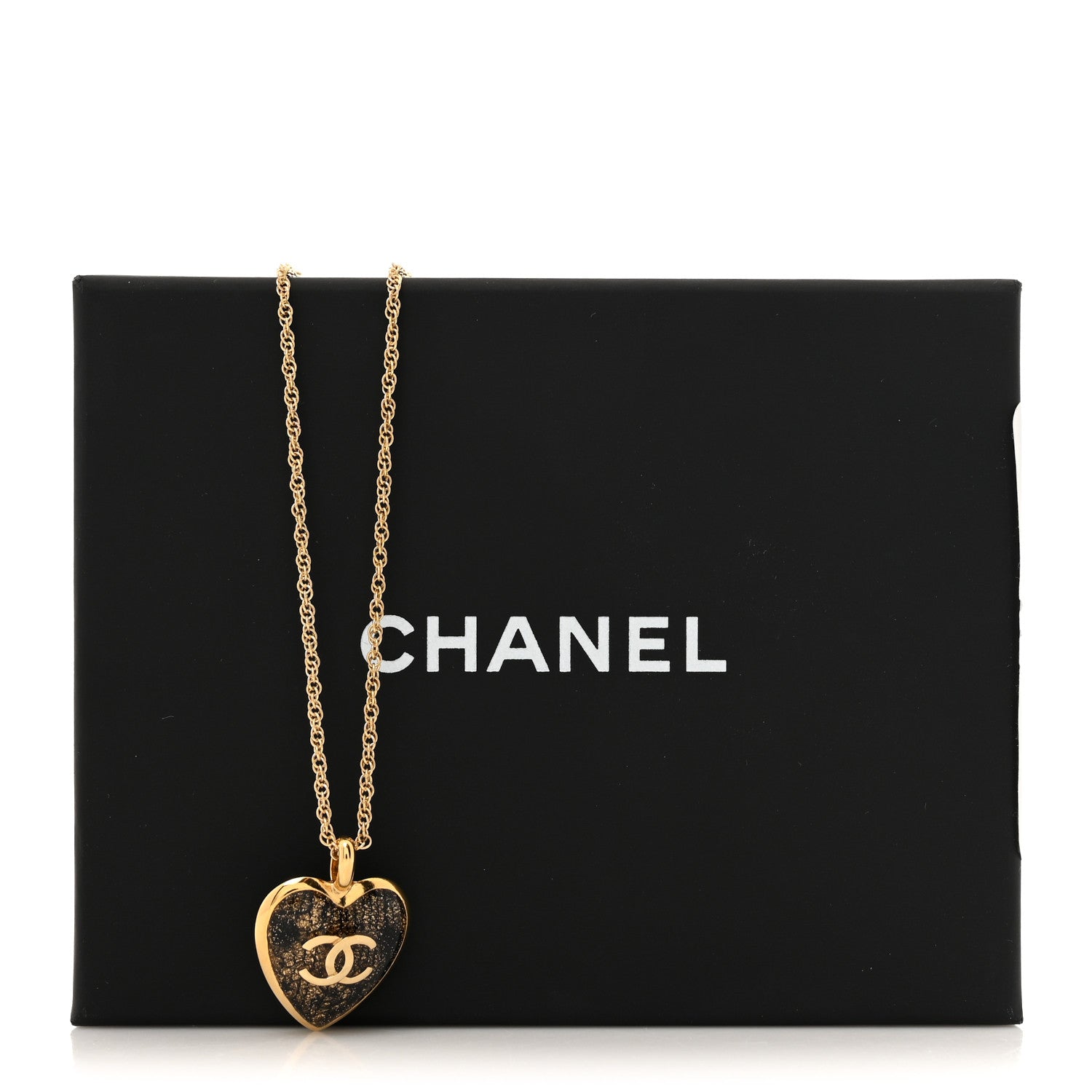 Metal Lace Resin Glass CC Heart Necklace Gold Black