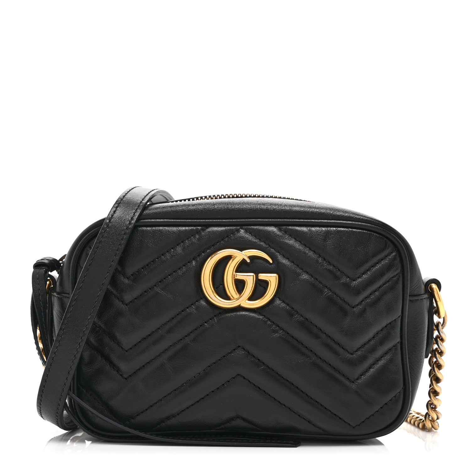 Calfskin Matelasse Mini GG Marmont Chain Shoulder Bag Black