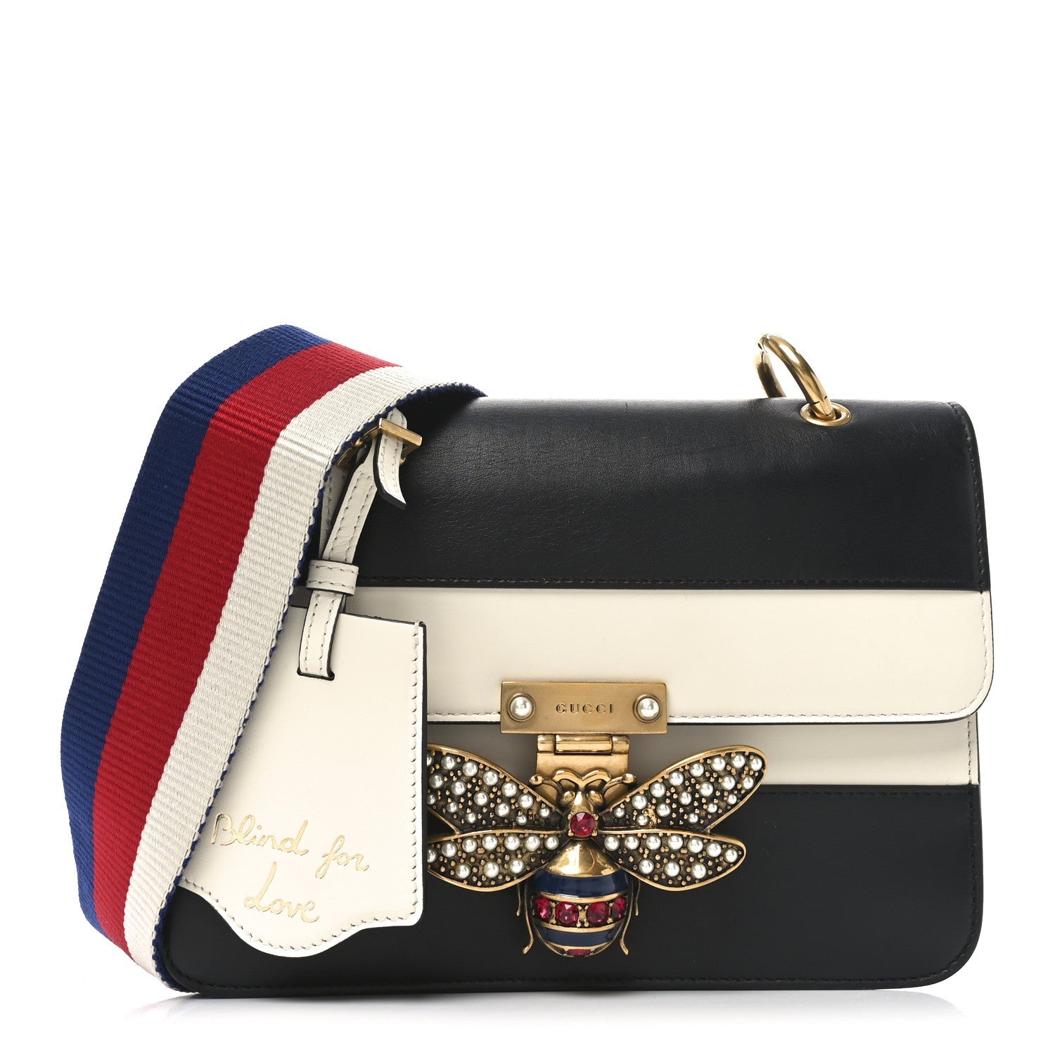 Calfskin Sylvie Web Queen Margaret Shoulder Bag Mystic White Black
