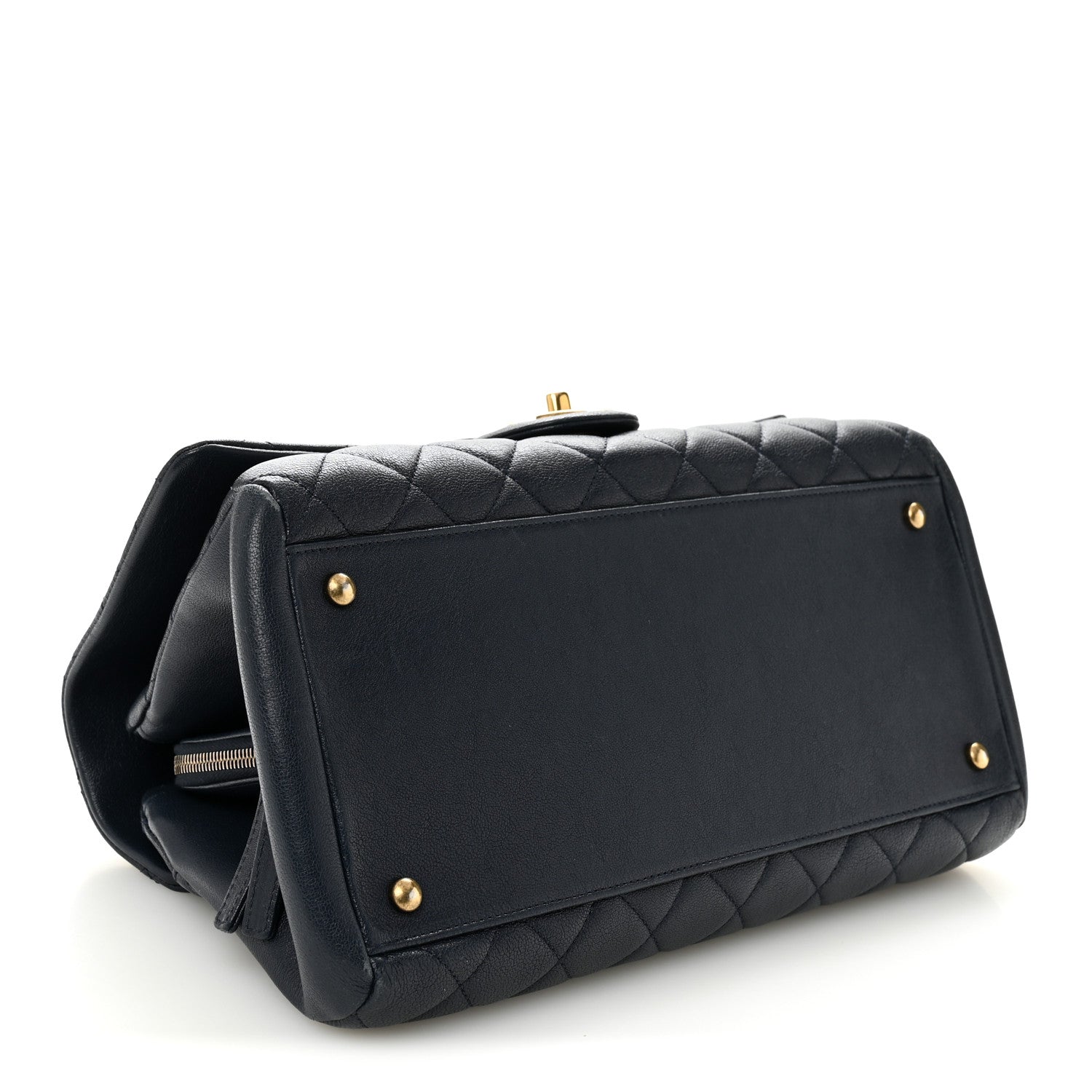 Shiny Sheepskin Quilted Large Trapezio Flap Navy
