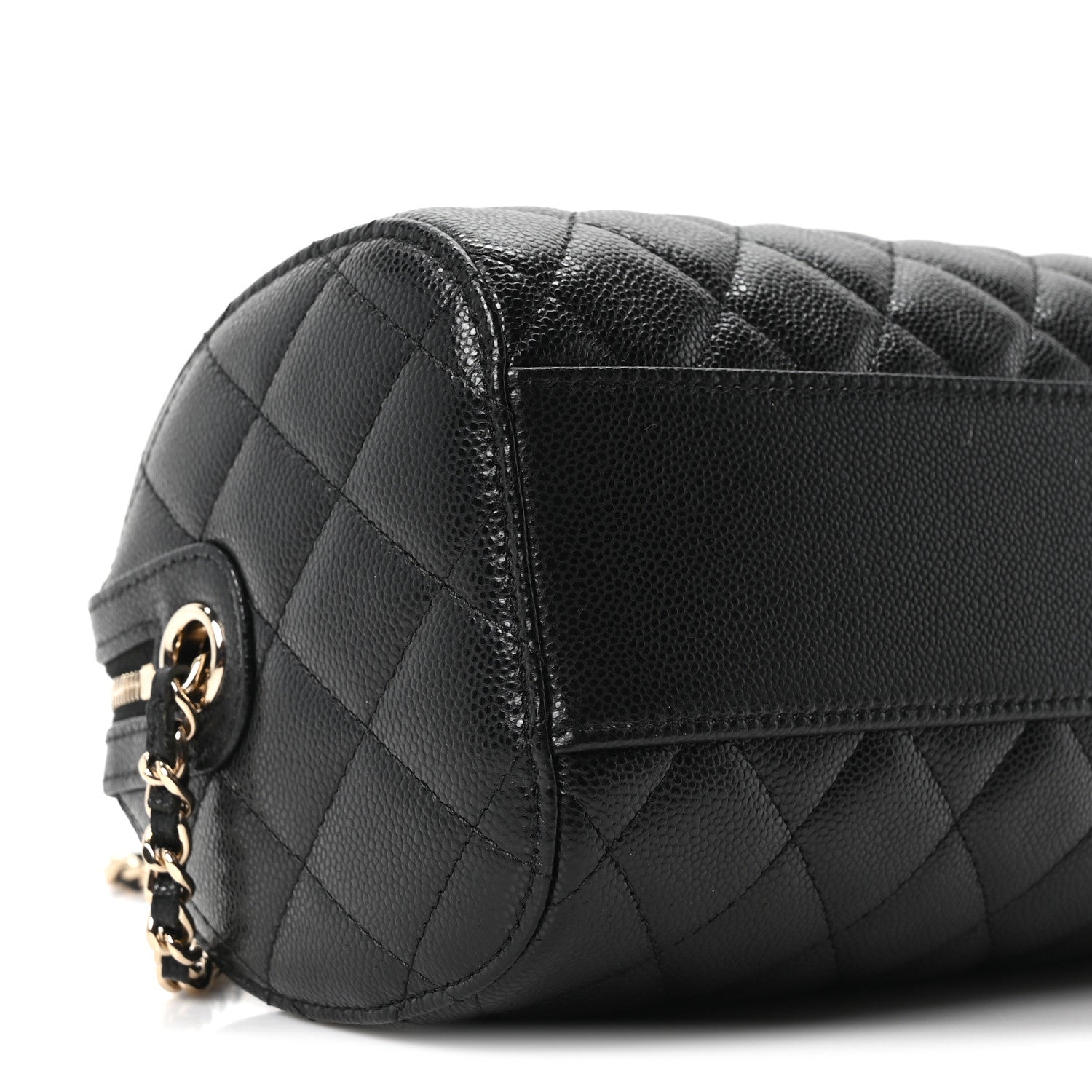 Caviar Quilted Barrel Clutch With Chain Black