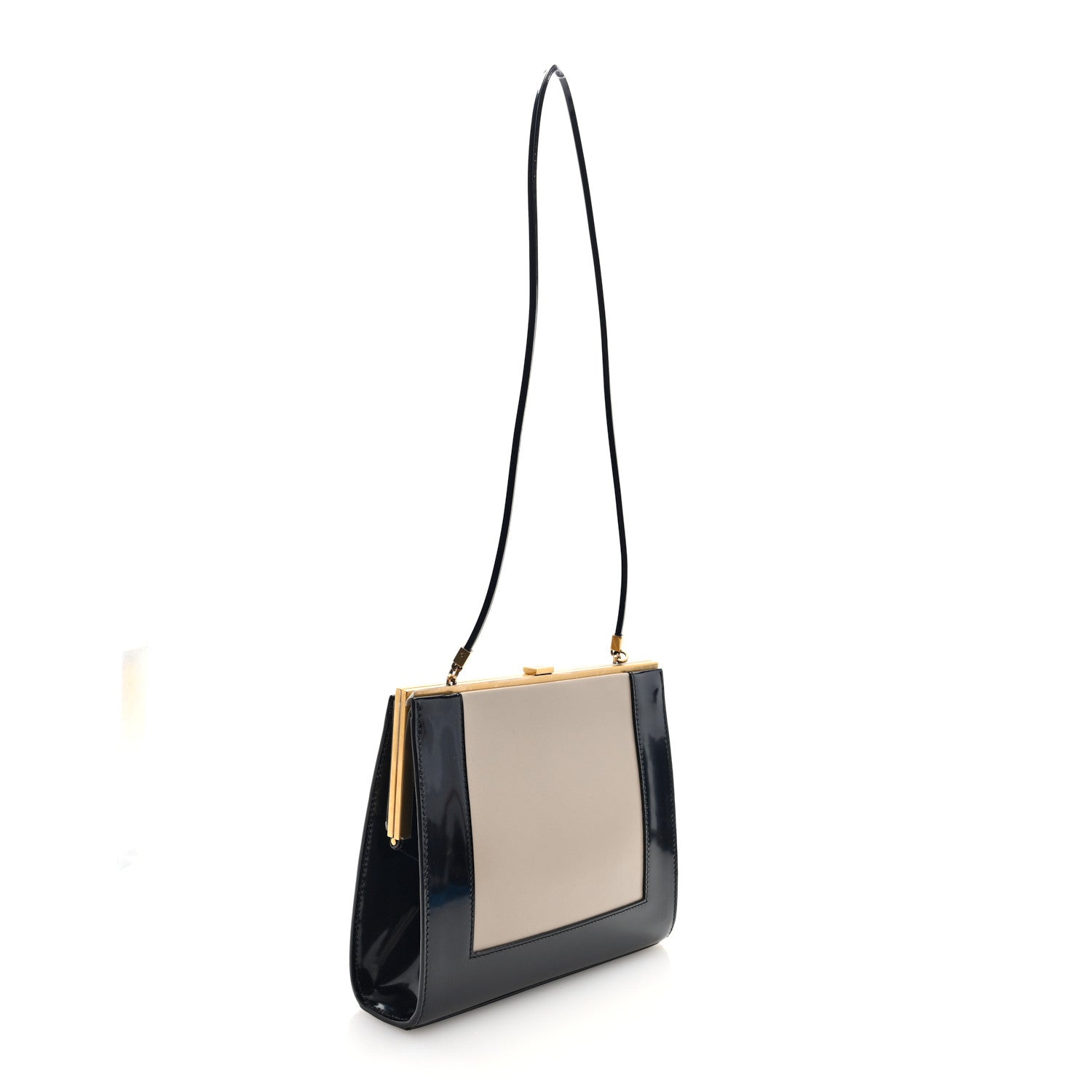 Nappa Patent Calfskin Two-Toned Gaia Shoulder Bag Sea Salt Black