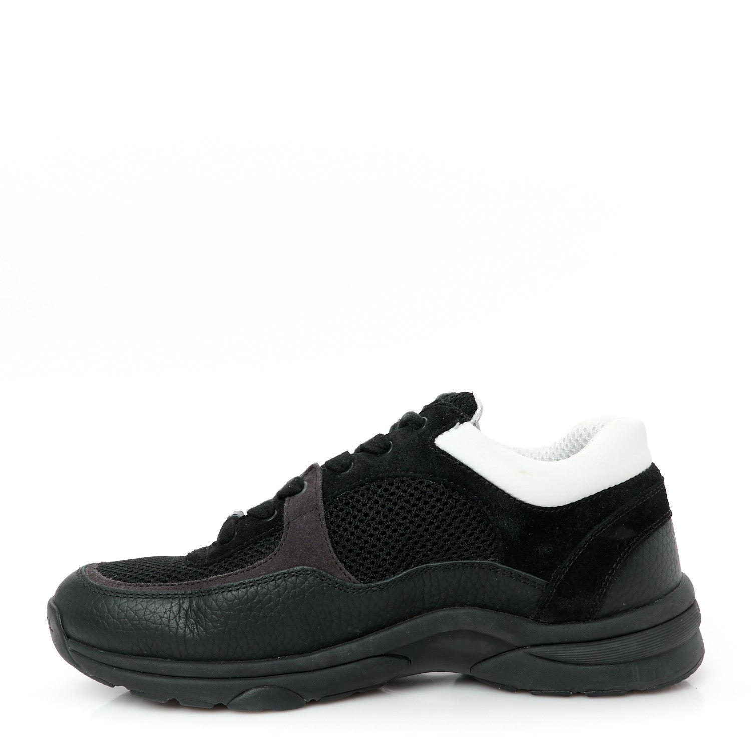 Mesh Suede Grained Calfskin Womens CC Sneakers 37.5 Black White