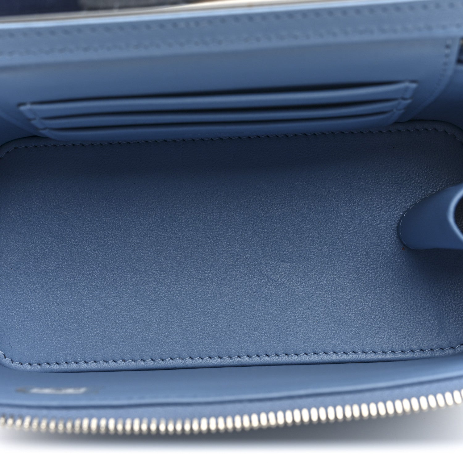 Denim Quilted Sweetheart Small Vanity Case With Chain Blue