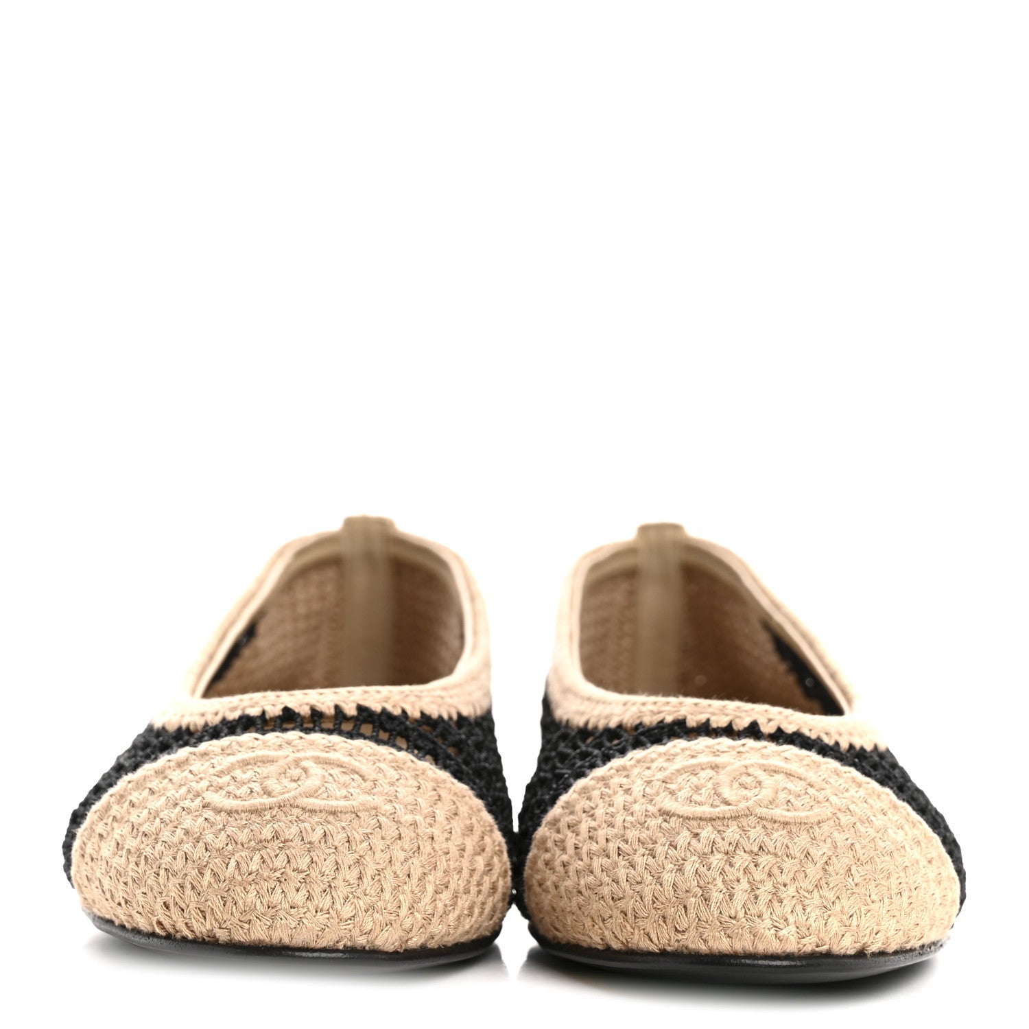 Raffia Cap Toe Ballerina Flats 38 Black Beige