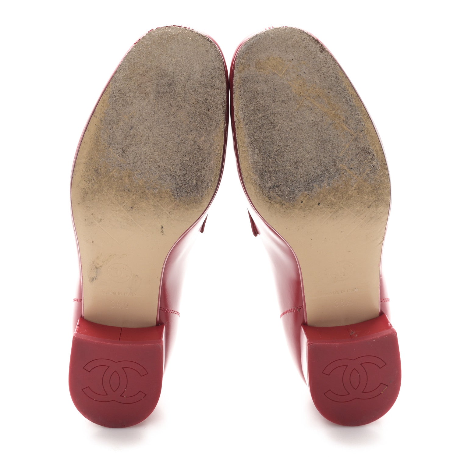 Shiny Calfskin Logo Loafers 36.5 Red