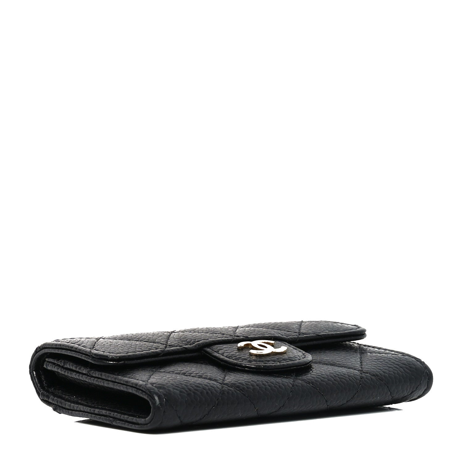 Caviar Quilted Flap Card Holder Wallet Black