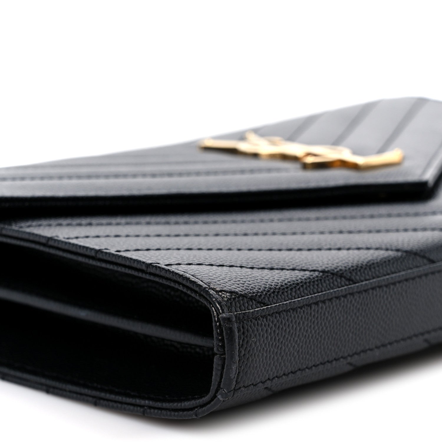 Grain De Poudre Matelasse Chevron Monogram Chain Wallet Black