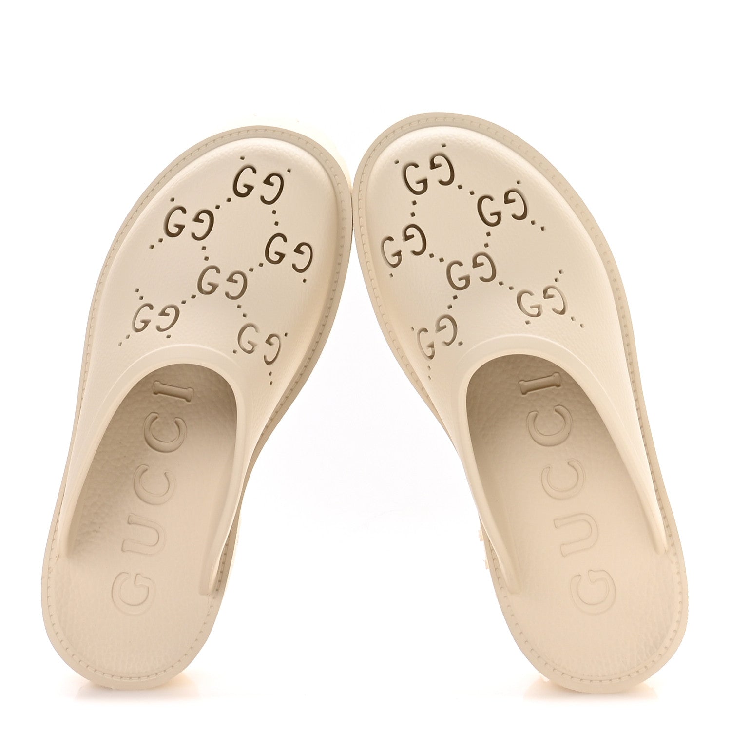 Rubber GG Monogram Perforated Elea Platform 55mm Lug Sole Sandals 38 Mystic White