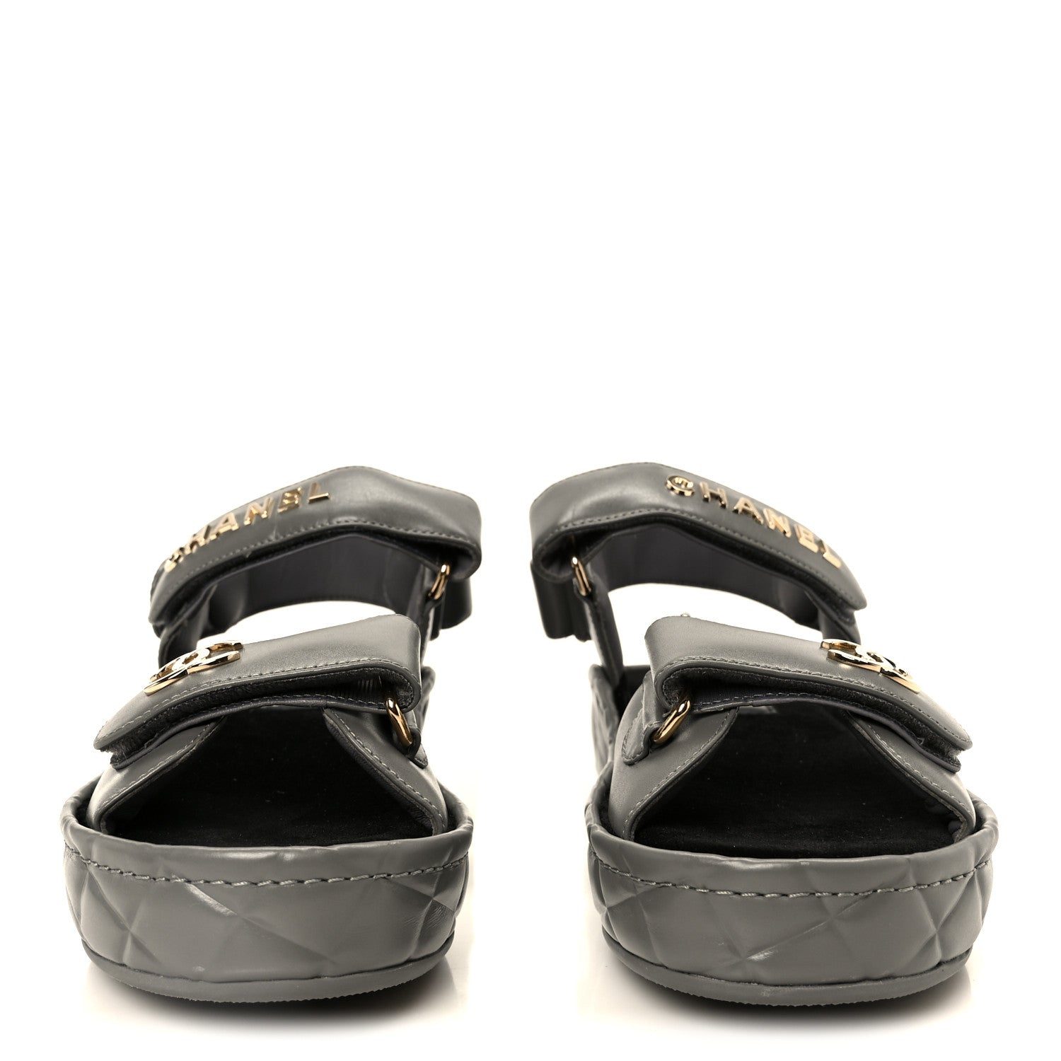 Shiny Calfskin Logo Platform Sandals 36 Grey