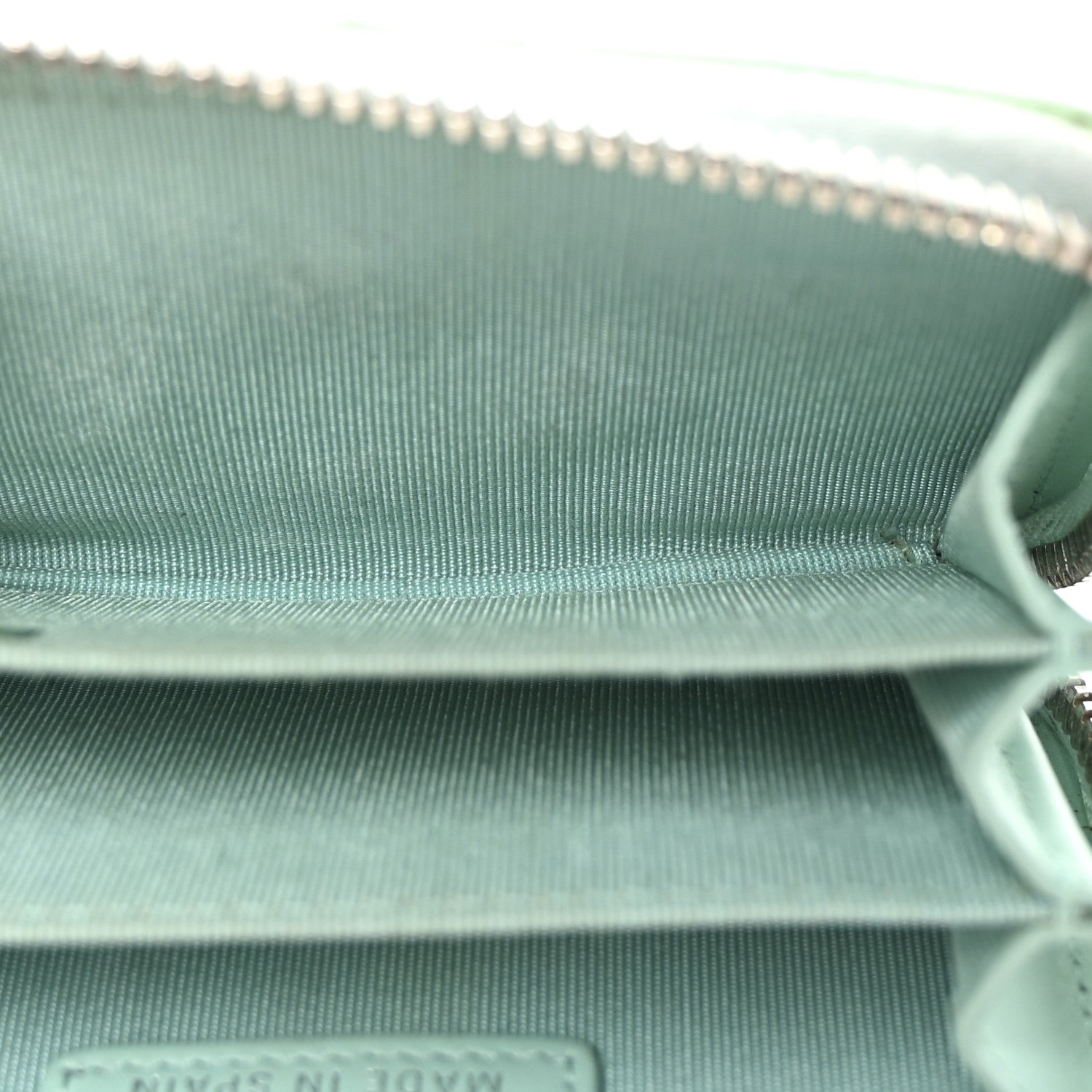 Patent Calfskin Quilted Zip Coin Purse Light Green