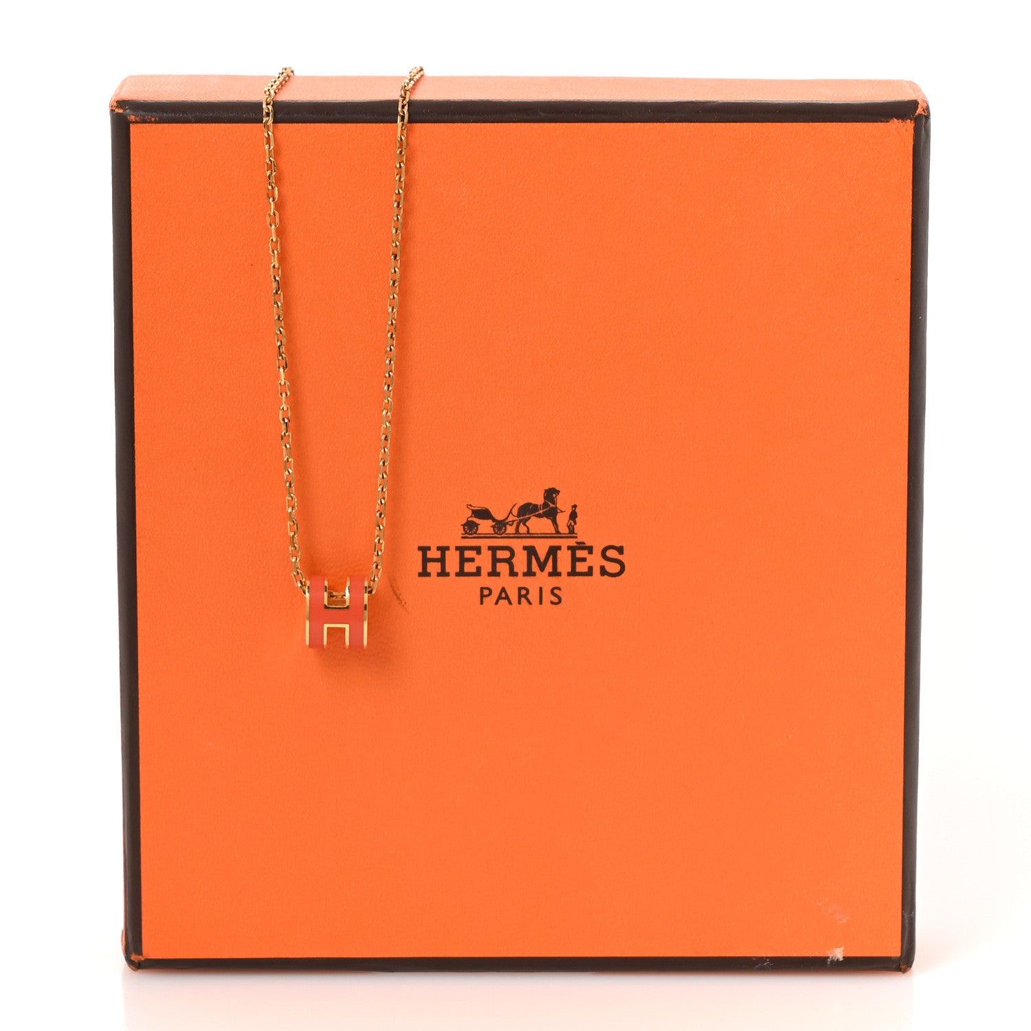 Lacquered Gold Mini Pop H Pendant Necklace Orange