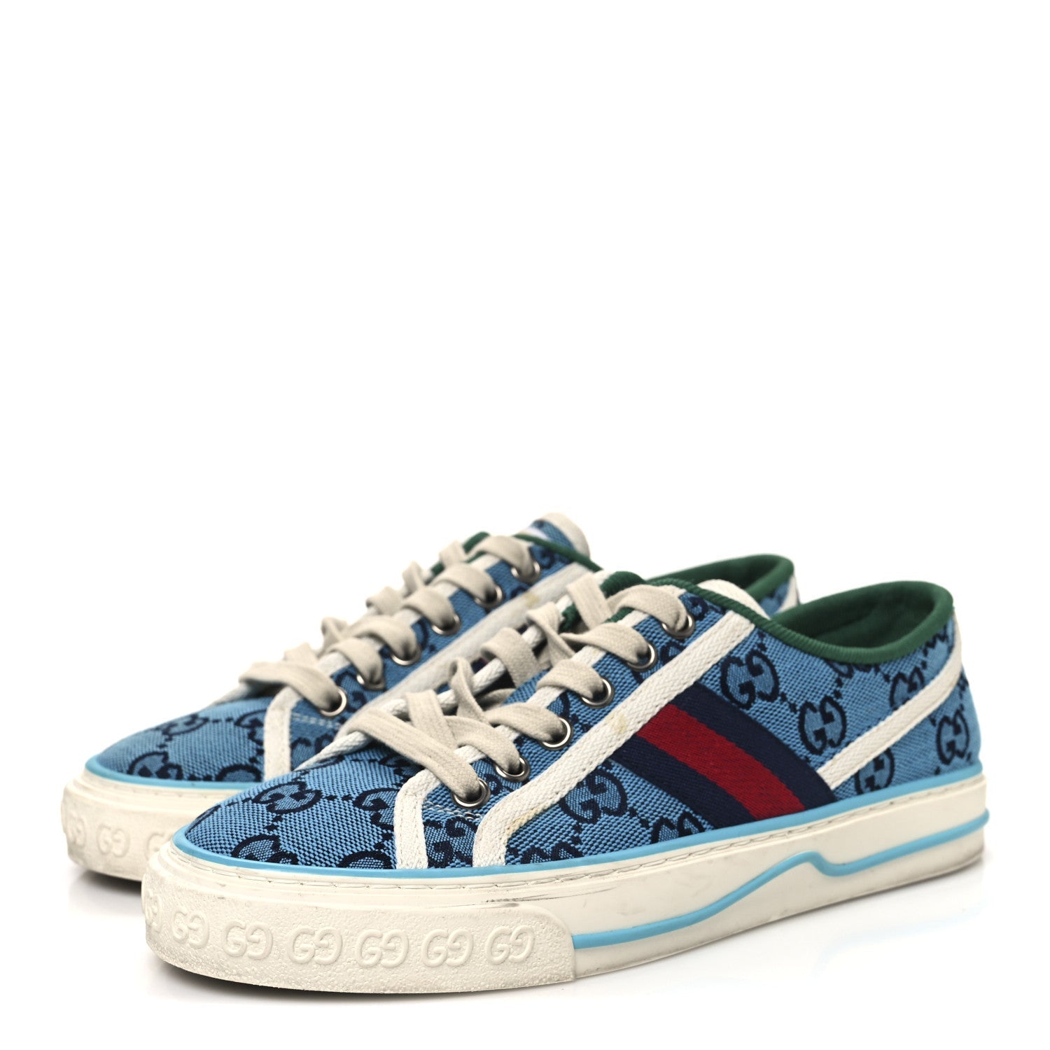 GG Monogram Multicolor Web Womens 1977 Tennis Sneakers 35 Light Blue Mystic White