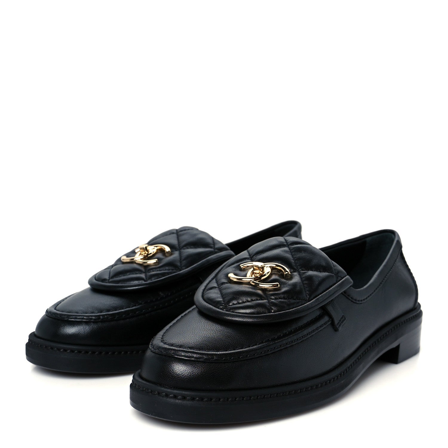 Lambskin Quilted CC Turnlock Loafers 39.5 Black