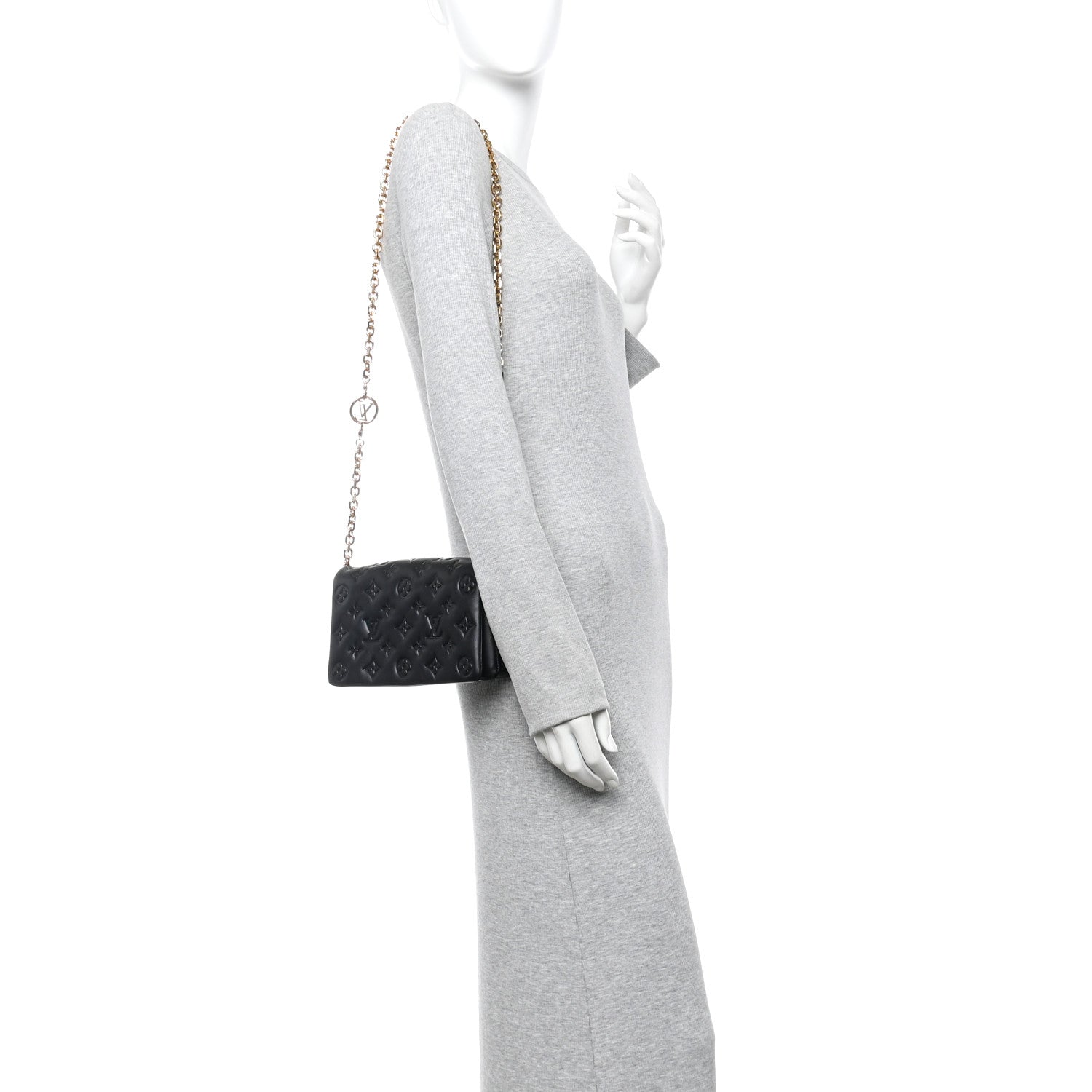 Lambskin Embossed Monogram Pochette Coussin Black