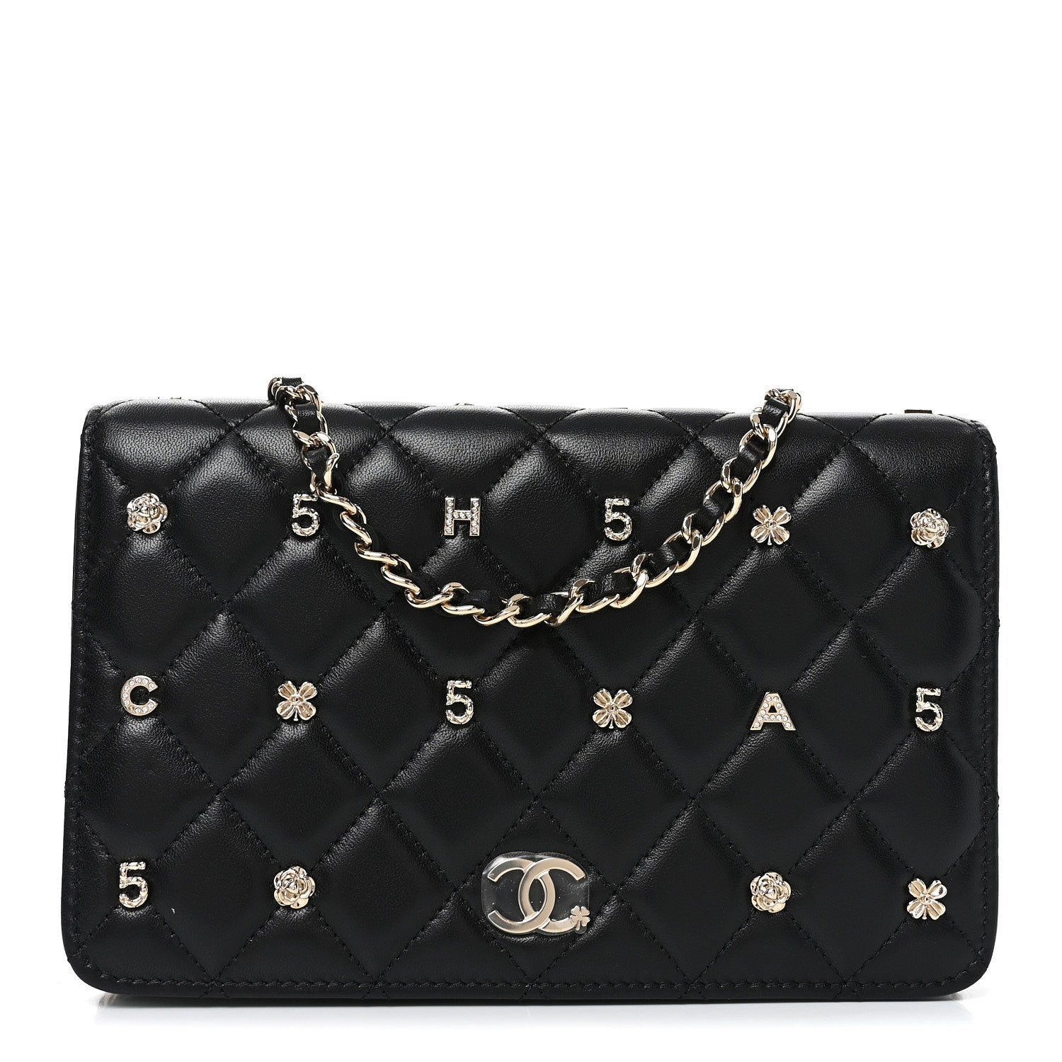 Lambskin Quilted All About Chanel Charm Wallet On Chain WOC Black