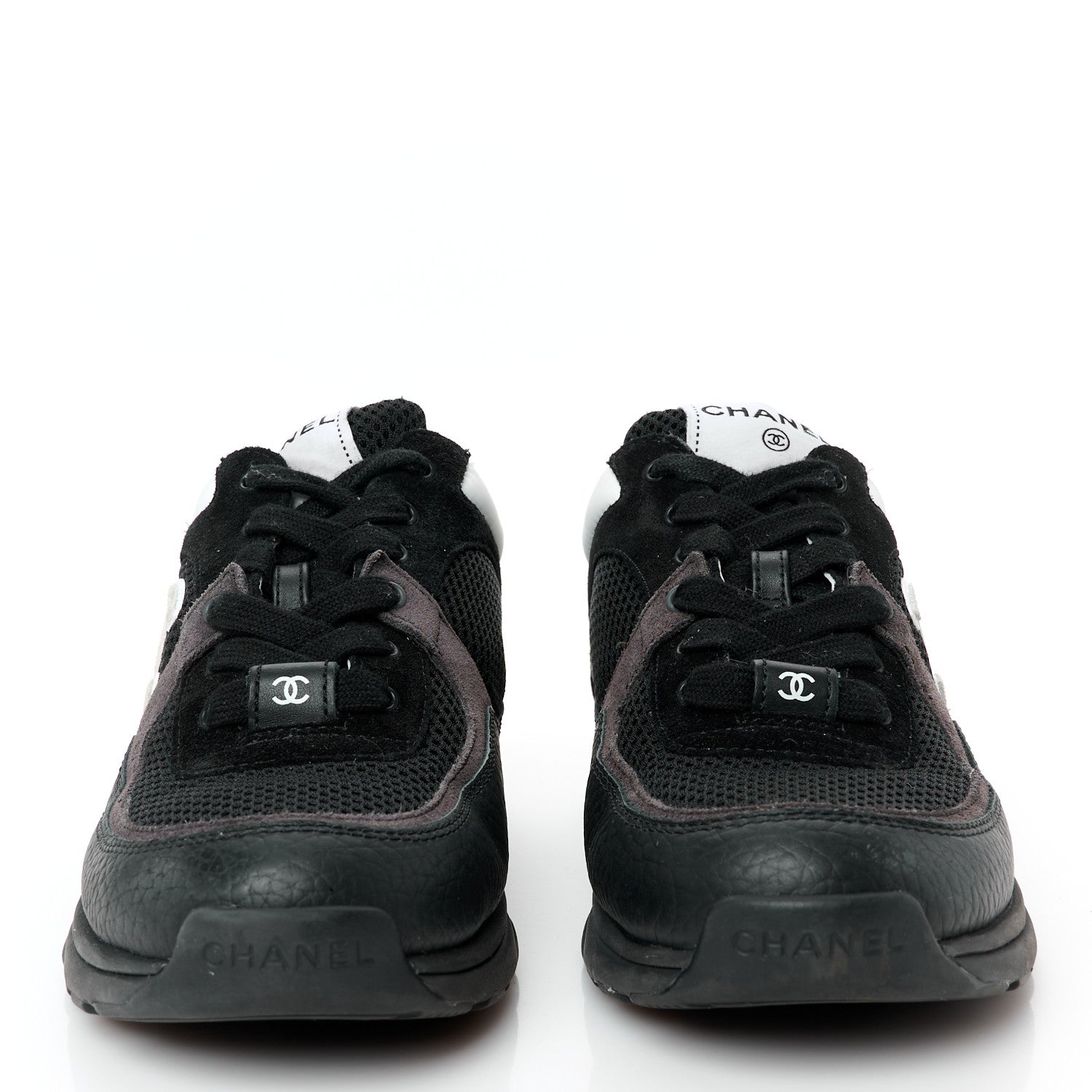 Mesh Suede Grained Calfskin Womens CC Sneakers 37.5 Black White