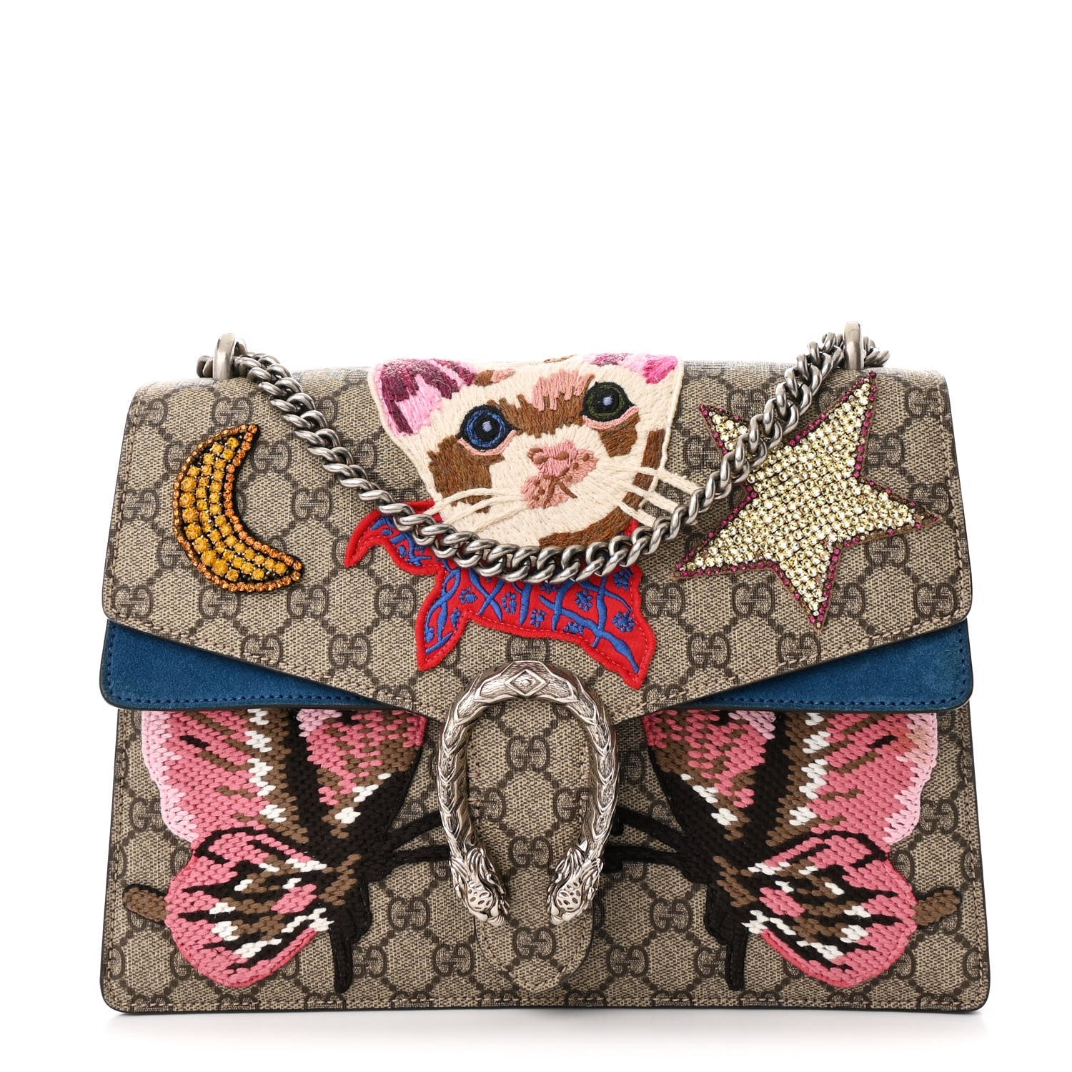 GG Supreme Monogram Embroidered Medium Dionysus Shoulder Bag Blue