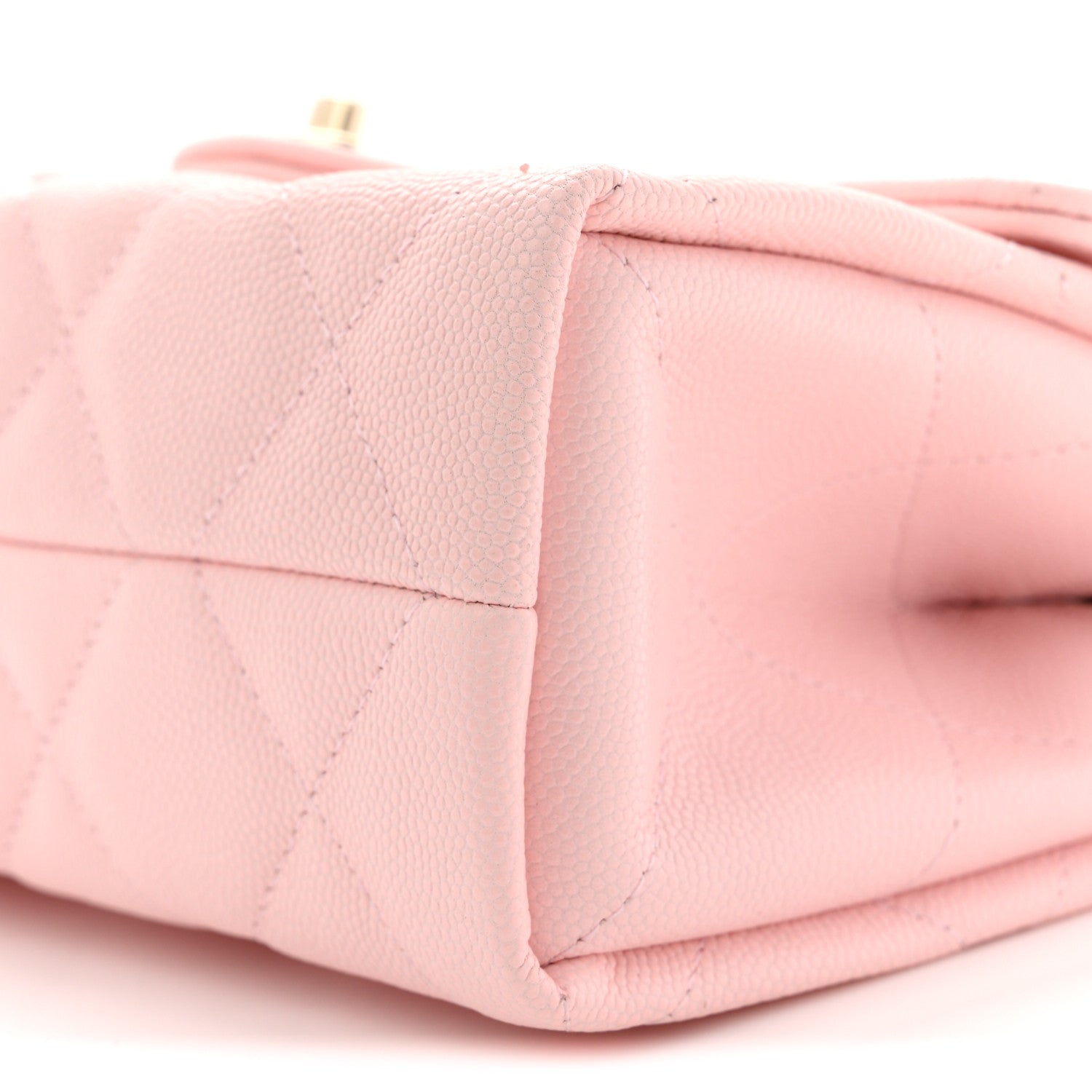 Caviar Quilted Retro Mini Twist Top Handle Clutch Flap Light Pink