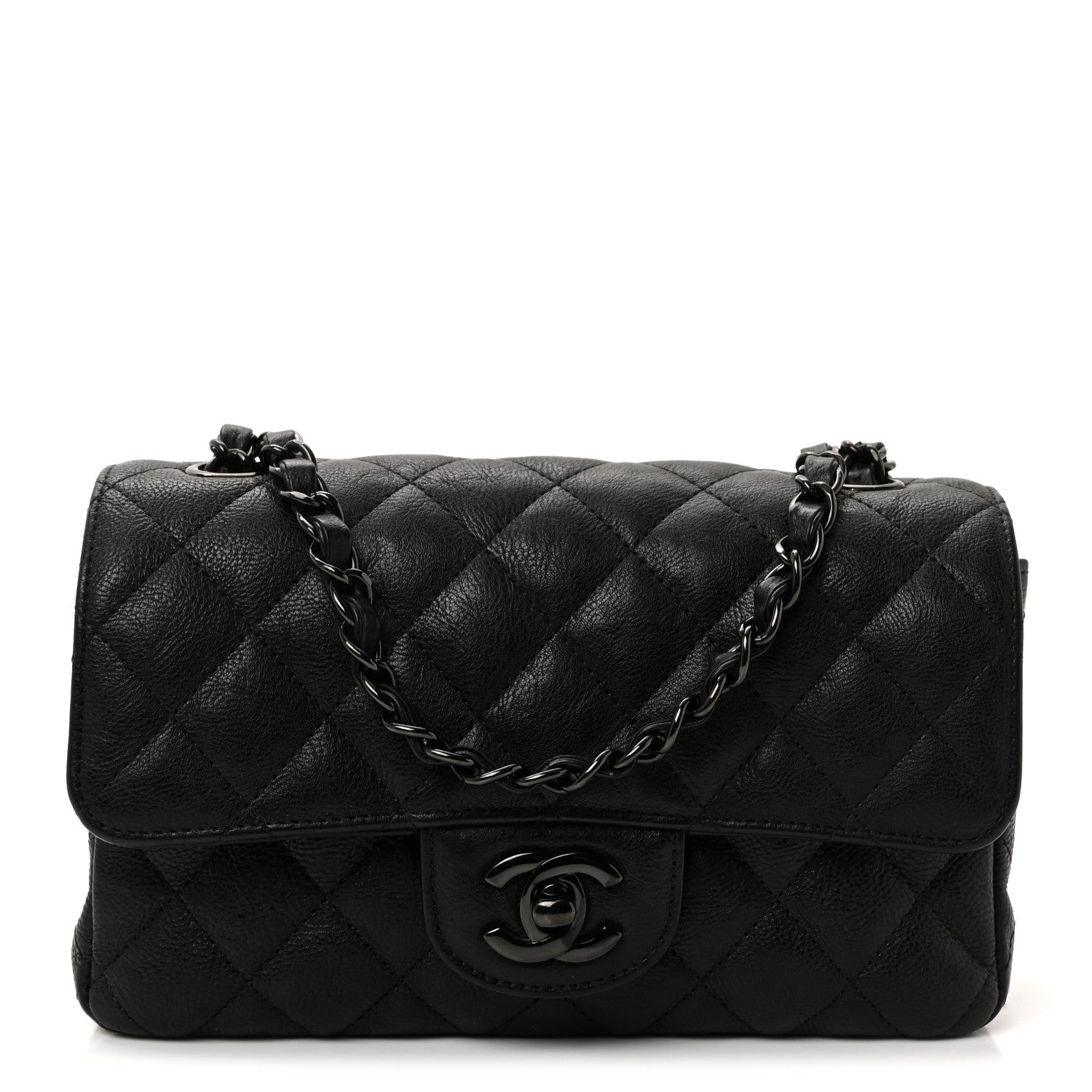 Crumpled Calfskin Quilted Mini Rectangular Flap So Black