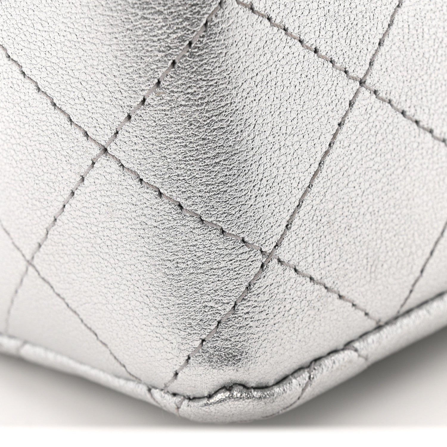 Metallic Calfskin Quilted Mini Rectangular Flap Silvery